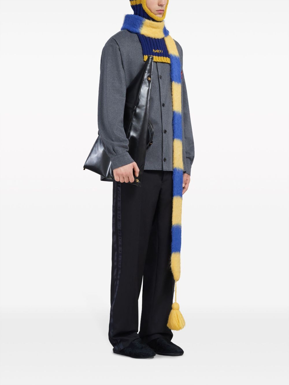 Marni o1w1db10125 Logo-Patch Long-Sleeve Shirt in Dark Grey Size US S / EU 44-46 / 1 - 5 Thumbnail