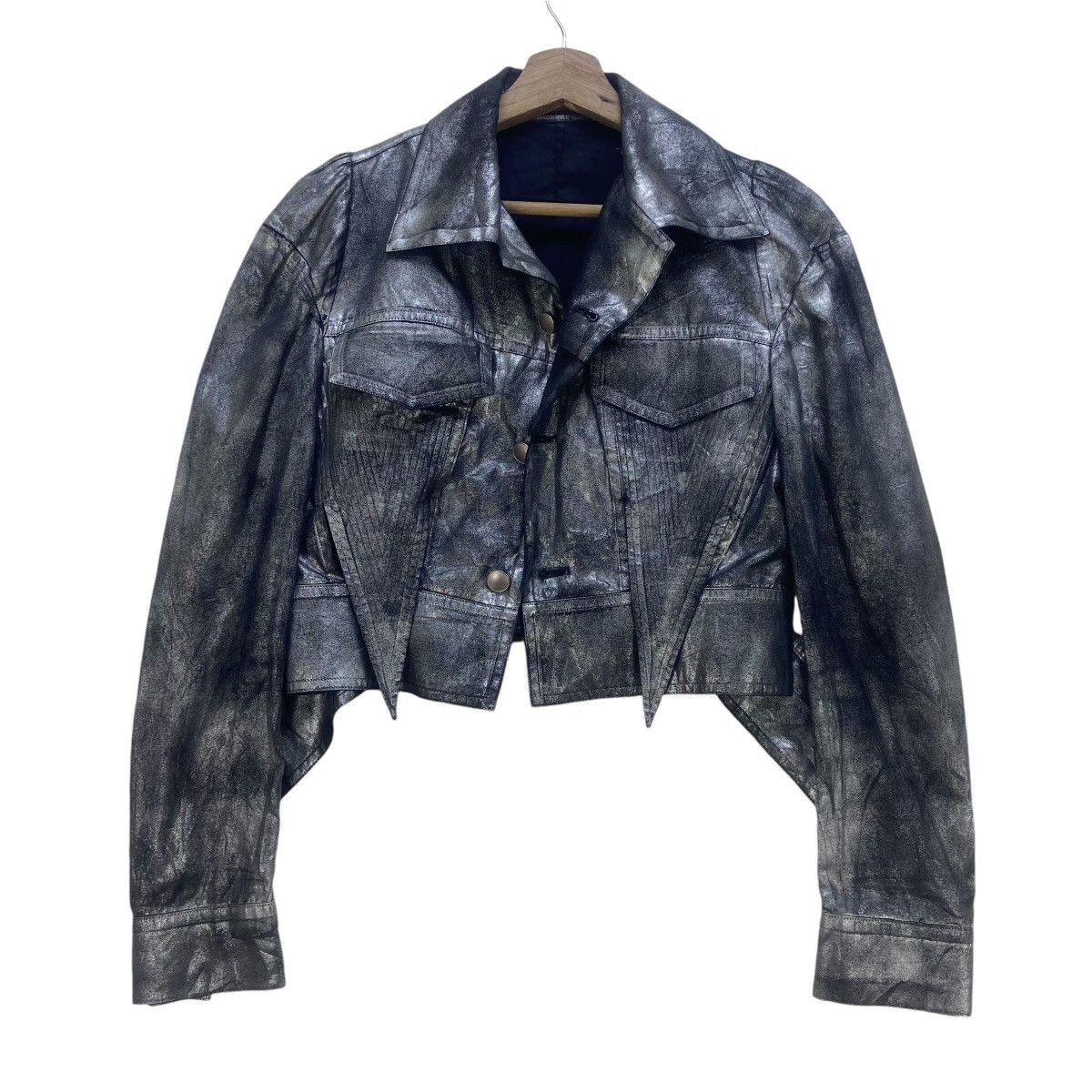 Yohji Yamamoto 🔥 Yohji Yamamoto Silver Metallic Foil Cropped Jacket Size S / US 4 / IT 40 - 4 Thumbnail
