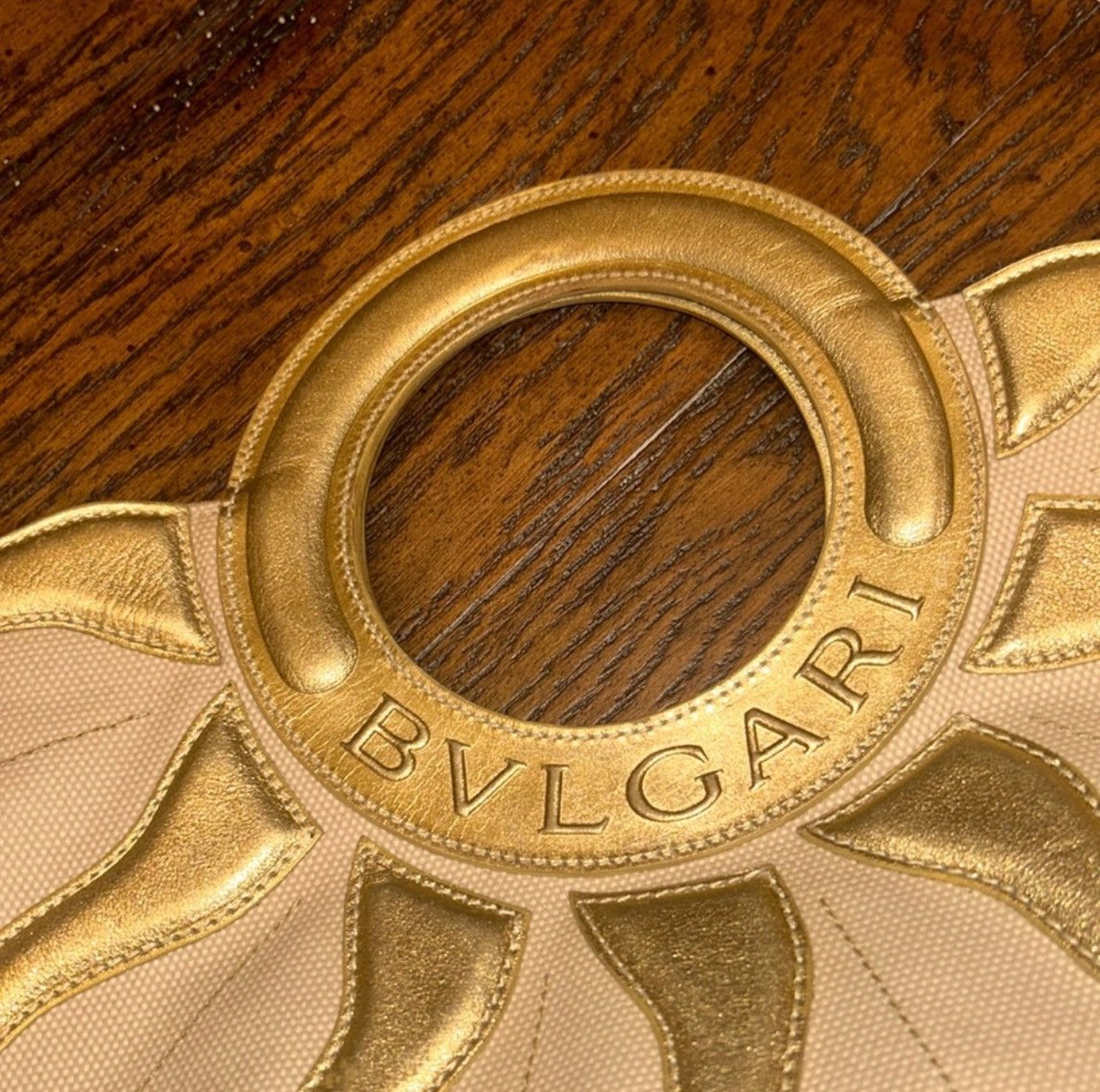 Bvlgari BVLGARI Yellow Sun Golden Leather Trim Canvas Tote Clutch Size ONE SIZE - 3 Thumbnail