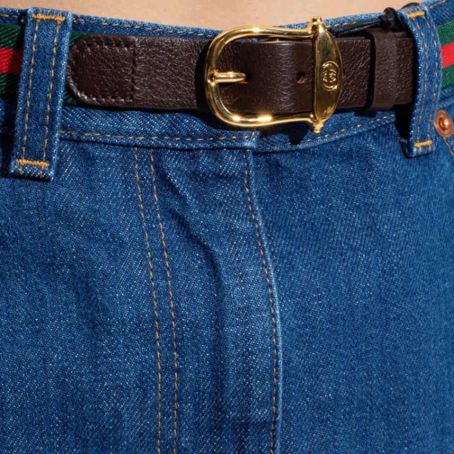 Gucci o1la5ras0526 Denim Mini Skirt With Web Belt in Blue Size 30" / US 8 / IT 44 - 2 Thumbnail