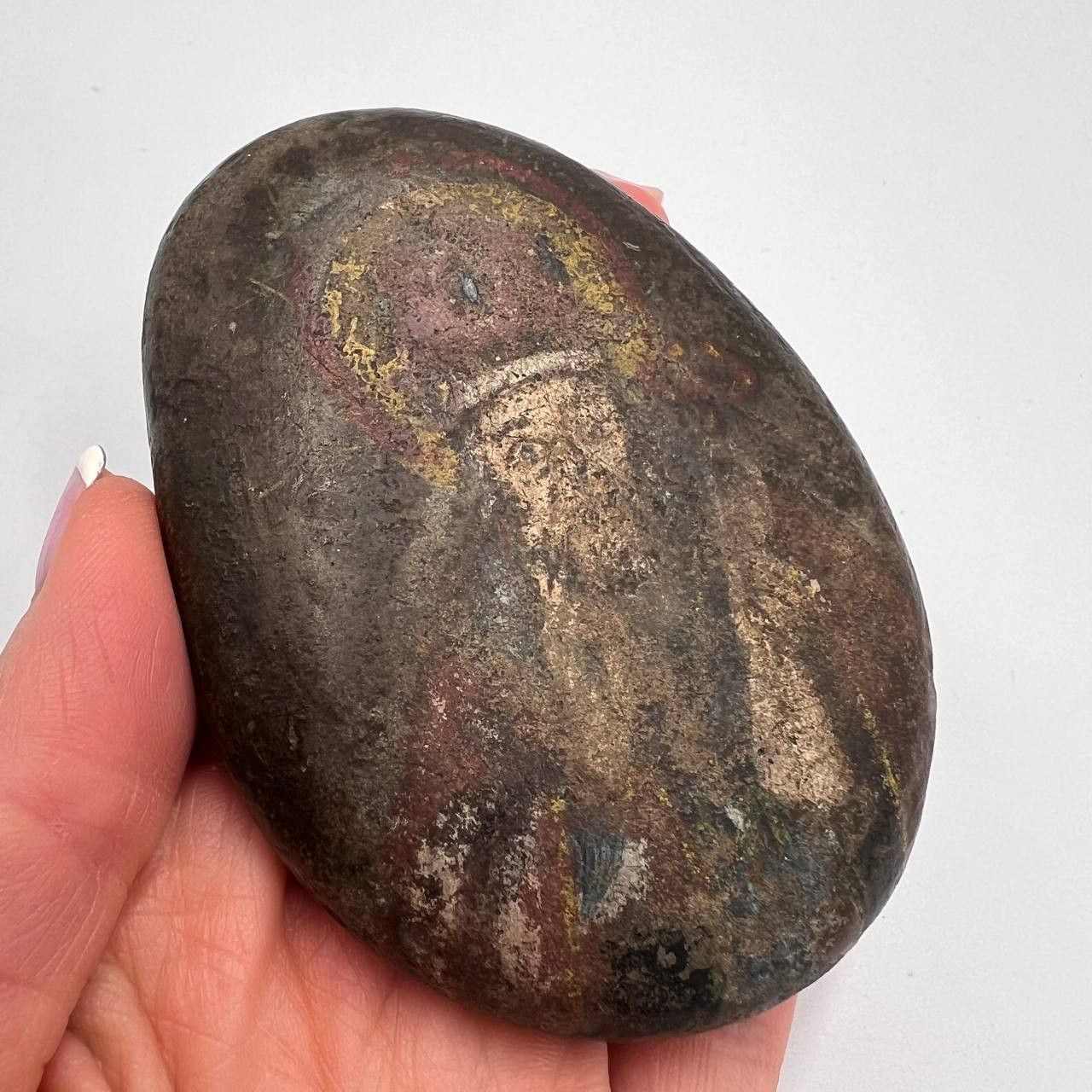 Other Rare 19th Hand Painted Stone Icon of Saint Nicholas Antique Size ONE SIZE - 7 Thumbnail