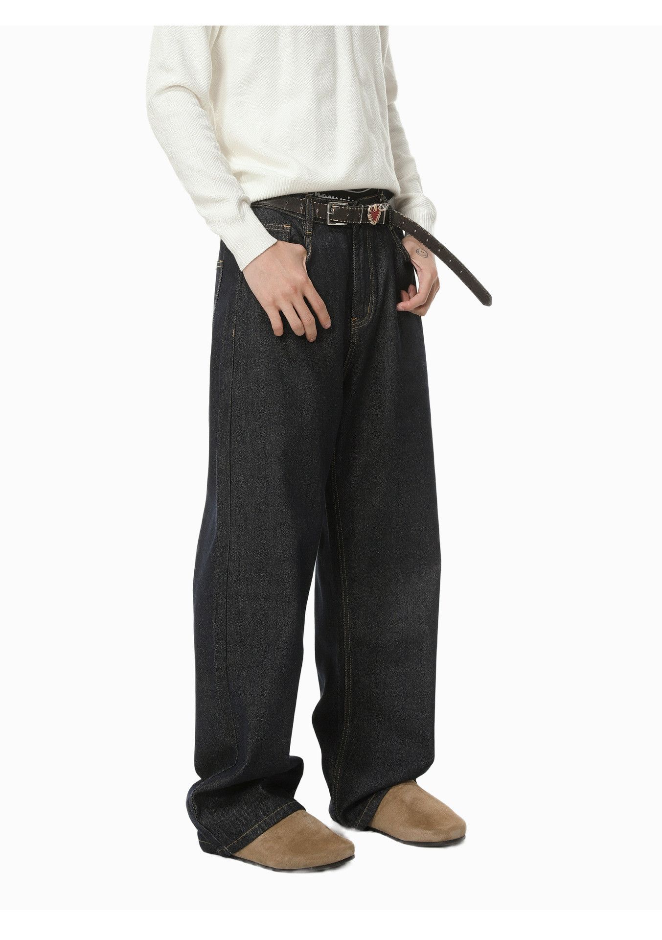 Jean Japanese retro classic simple loose straight versatile jeans Size US 32 / EU 48 - 4 Thumbnail