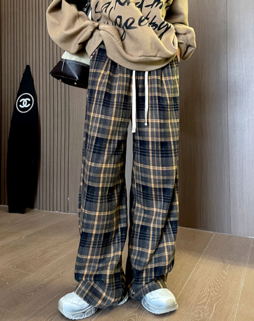 Vintage Hippie England Flannel Check Wide Leg Trousers Rave
