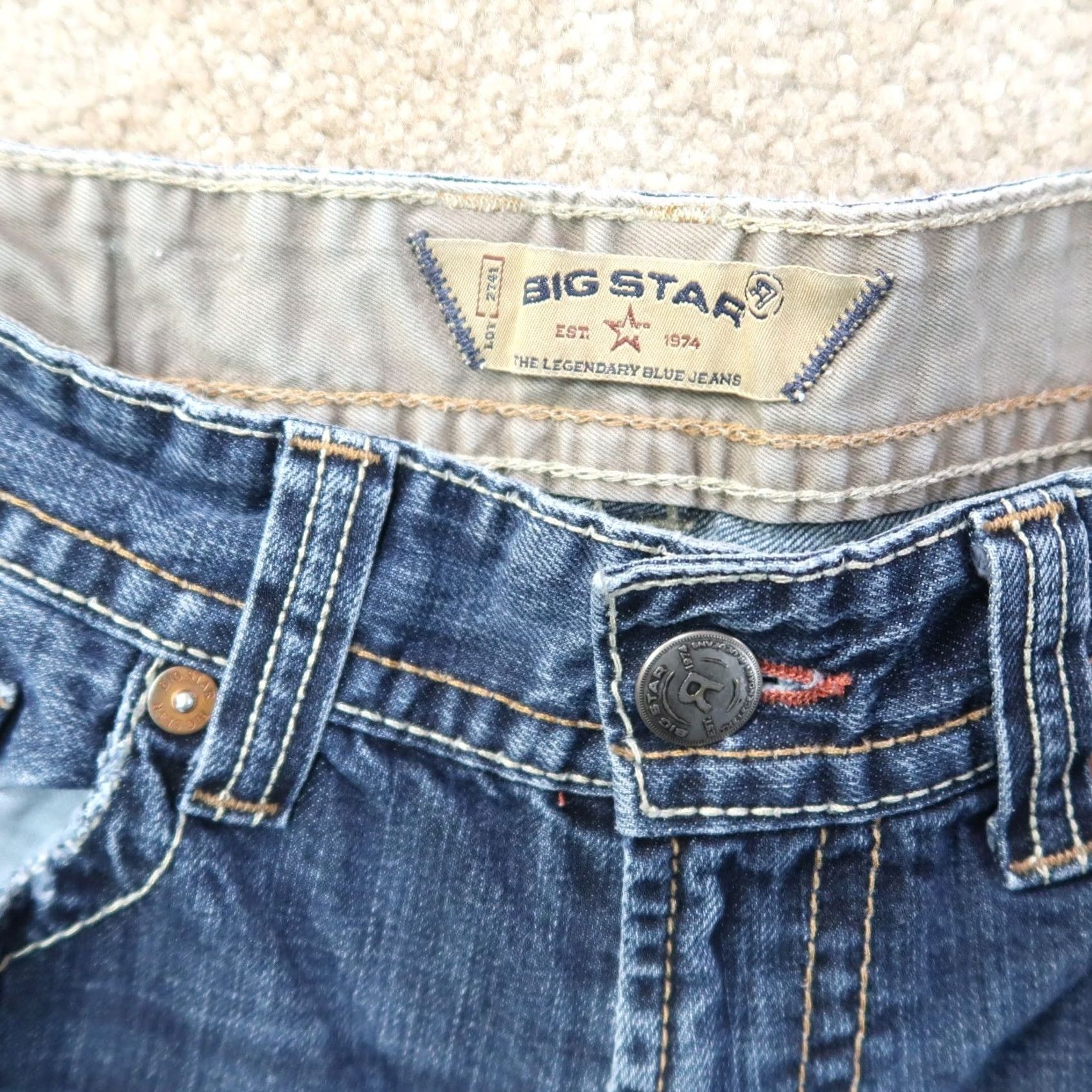 Denime BIG STAR Jeans Mens 32x33 Blue Denim Straight 5-Pocket Regular Waist Belt Loops Vintage No N/A Size US 32 / EU 48 - 3 Thumbnail
