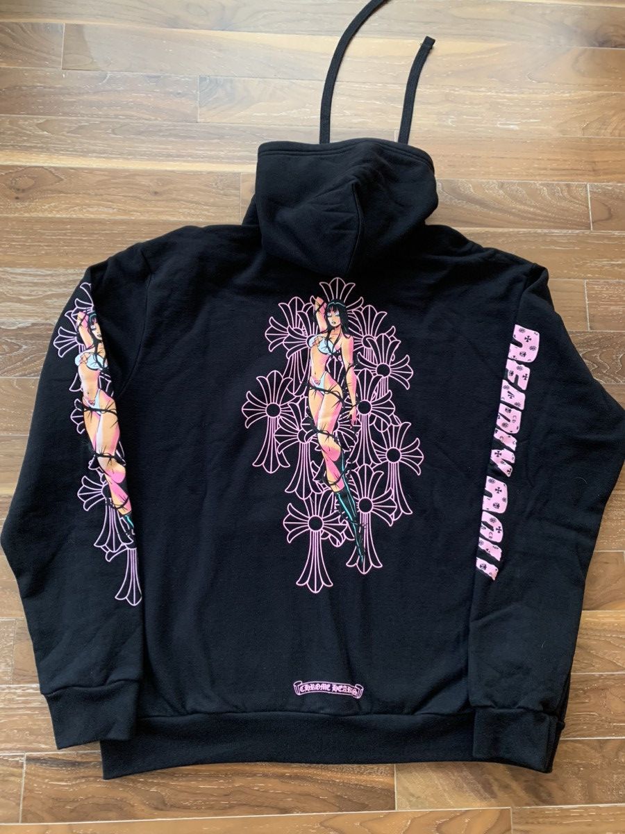 Pre-owned Chrome Hearts Deadly Doll Cross Scroll Logo Zip Up Hoodie M In Black