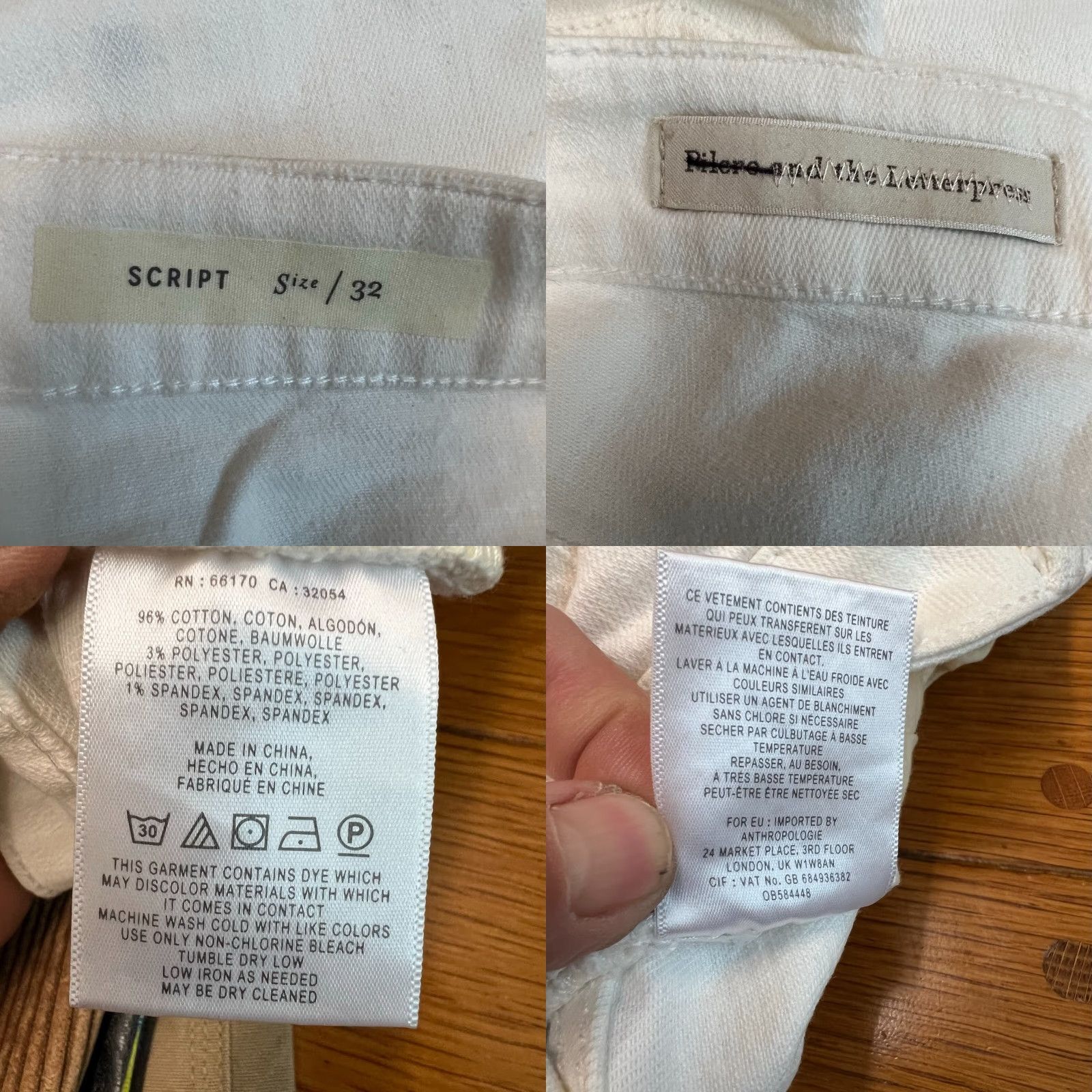 Vintage Anthropology Pilcro & The Letterpress Script Jeans Women's 32 Ankle White 34X28 Size 24" / US 00 / IT 34 - 8 Thumbnail