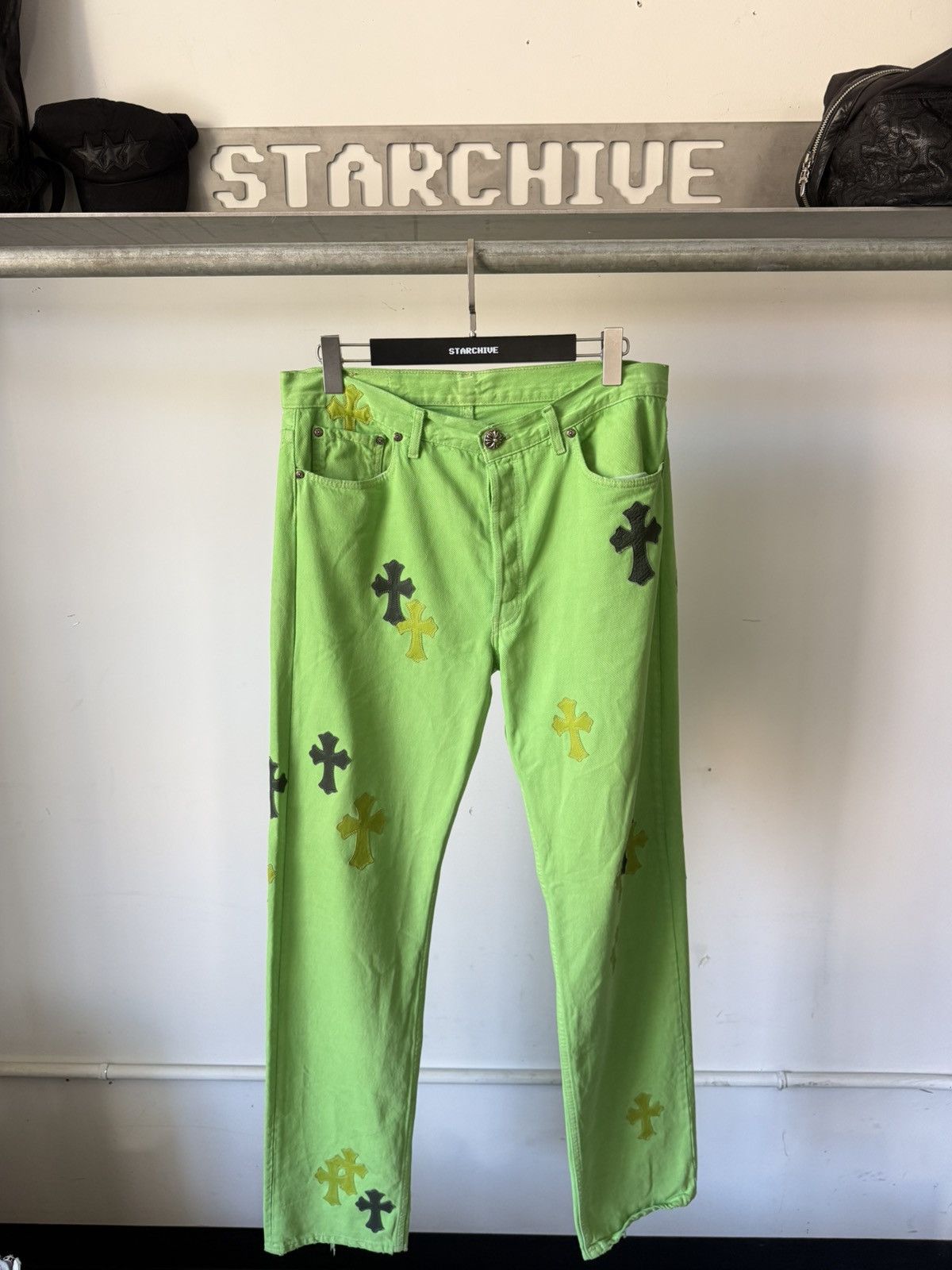 Chrome Hearts Chrome Hearts Lime Green 501 Patch Jeans Size US 33 - 1 Thumbnail