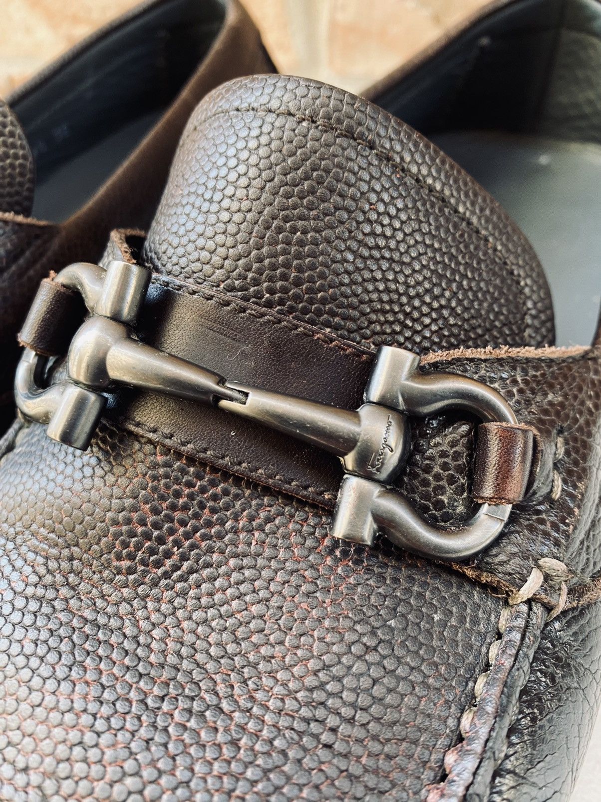 Salvatore Ferragamo SF 🇮🇹 brown leather parigi double gancio bit driver 8.5 EEE Size US 8.5 / EU 41-42 - 2 Thumbnail