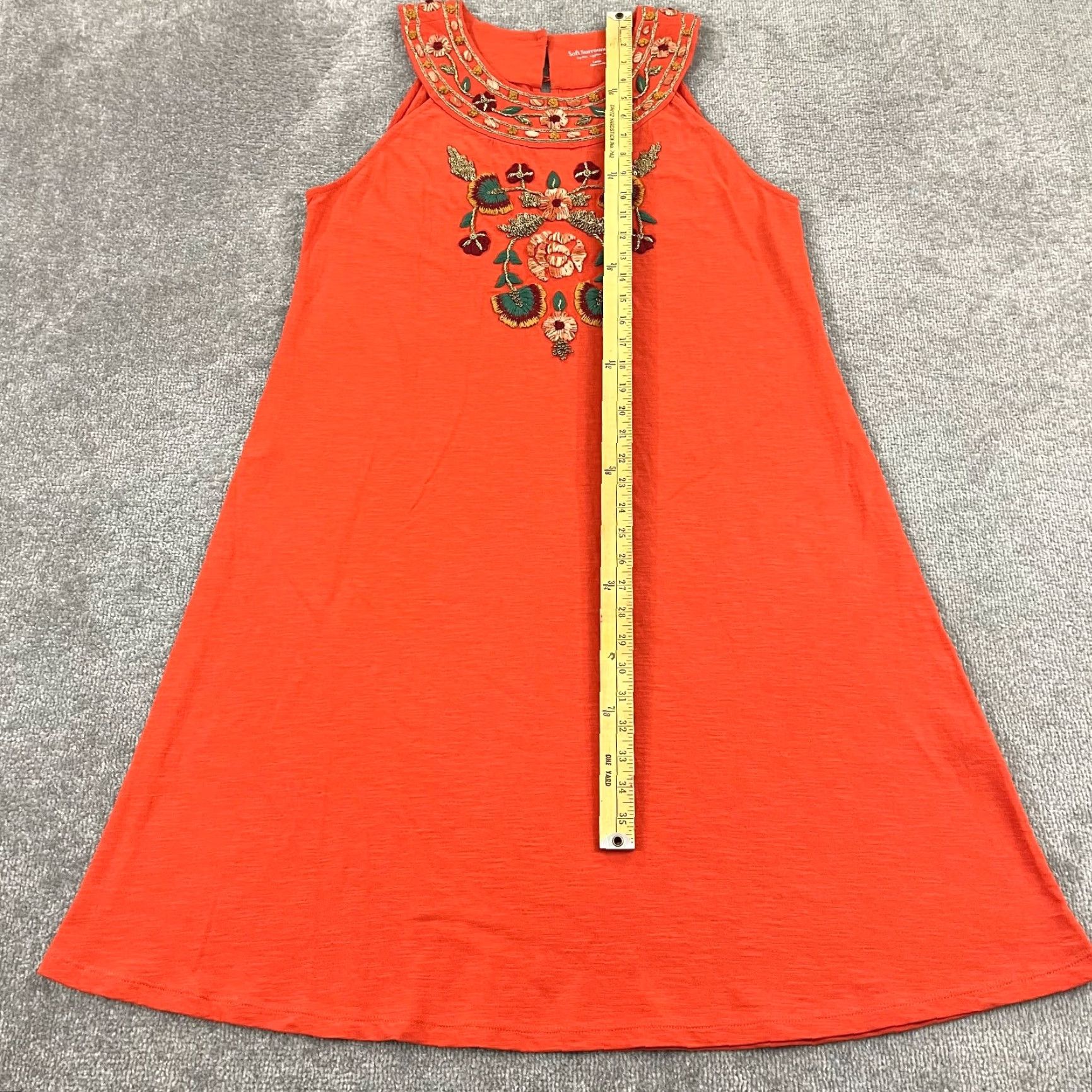 Soft Surroundings Soft Surroundings Dress Womens Large Orange Floral Embroidered Knee Length Cotton Zip Size L / US 10 / IT 46 - 6 Thumbnail