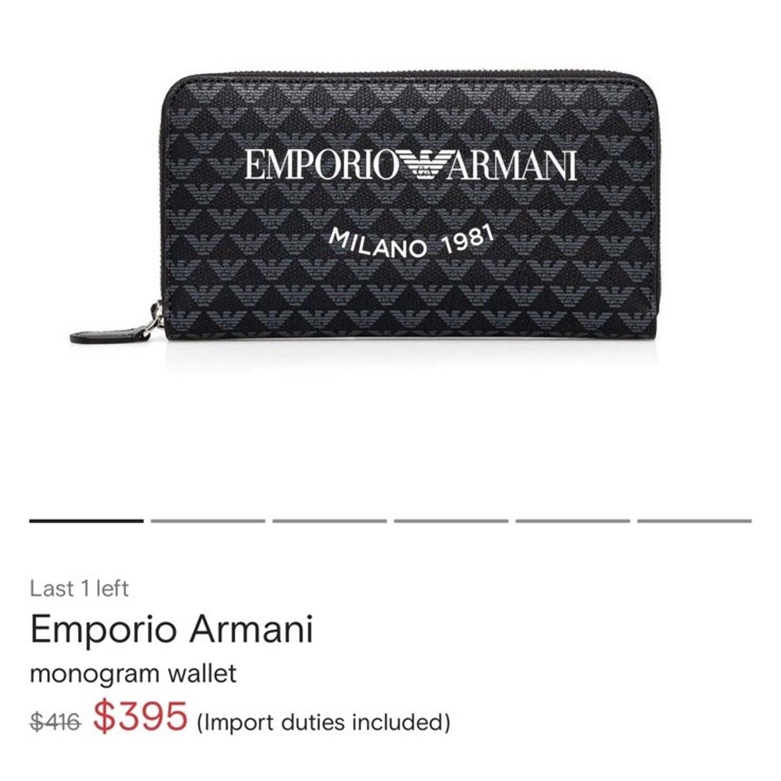 Emporio Armani Monogram zipper long wallet black New With Box Size ONE SIZE - 7 Thumbnail