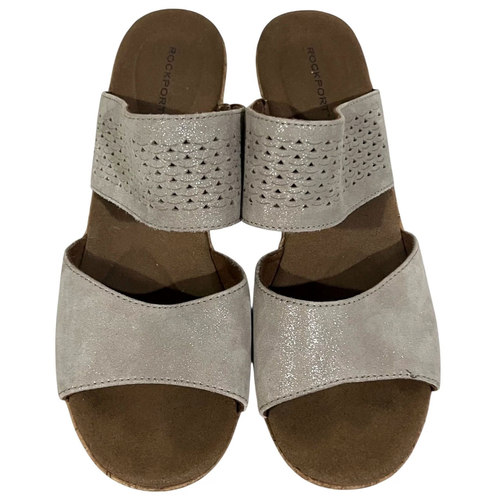 Rockport Rockport Briah Sandals Slip-On Gray Silver Leather Womens Size 8 Wedge 2-Band Mid Heel Hook & Loop Shoes Size US 8 / IT 38 - 3 Thumbnail