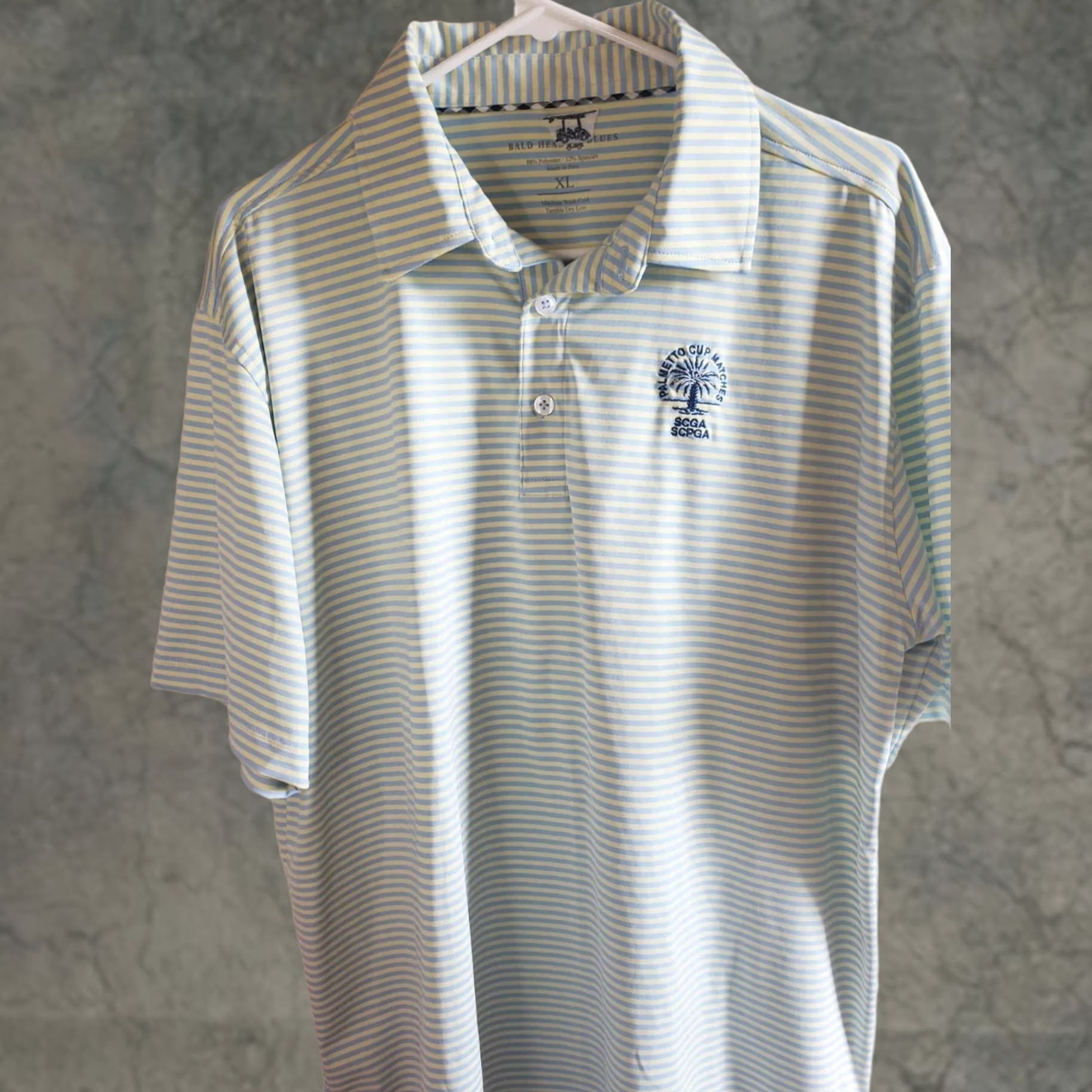Vintage Bald Head Blues Polo Shirt Short Sleeve Men XL Blue Yellow Striped Chest Logo Golf Polo Shirt Size US XL / EU 56 / 4 - 1 Thumbnail