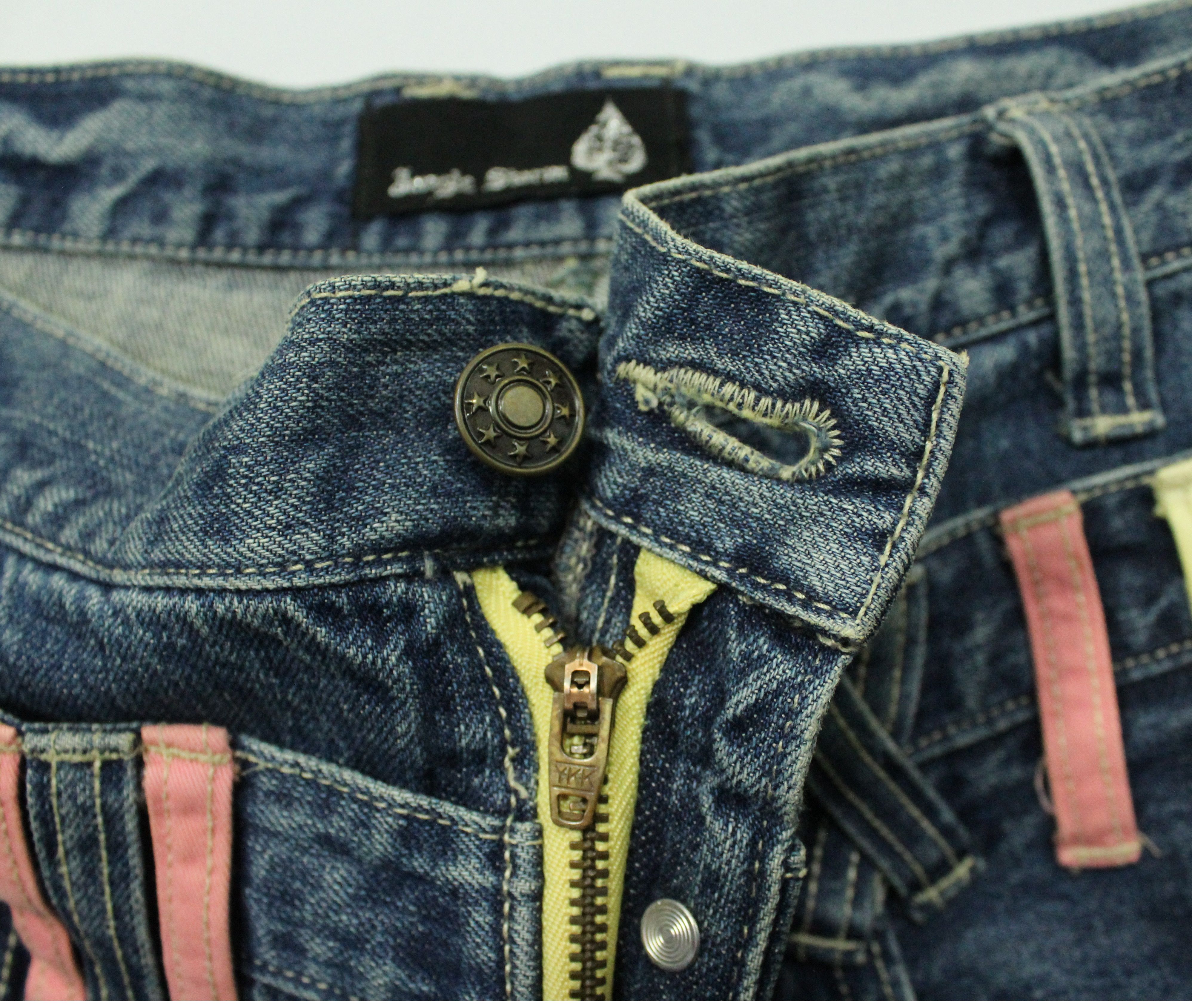 Japanese Brand Double Waist JUNGLE STORM Denim Marble Whisker Acid Washed Size US 33 - 15 Thumbnail
