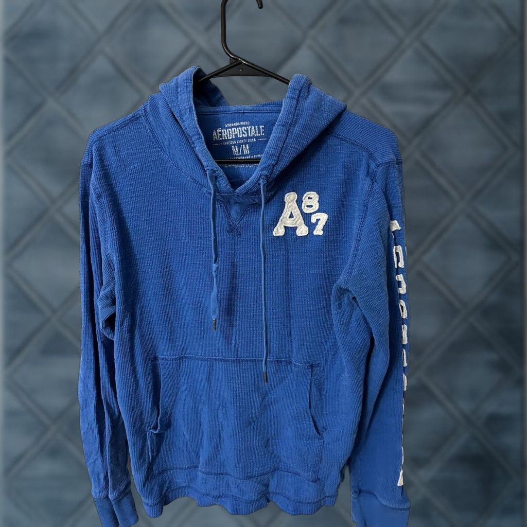 Aeropostale VINTAGE Grays Blue Waffle Thermal Shirt Hoodie M Pullover Men Medium Thermal Hoodie Pullover 90s Boys Mens Womens Fashion Shirts Size US M / EU 48-50 / 2 - 1 Thumbnail