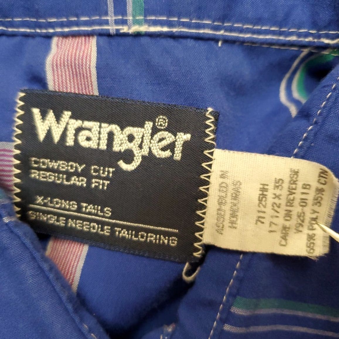 Wrangler VTG Wrangler Shirt Mens 17.5 x 35 Extra Long Tails Blue Plaid Pearl Snap Western Shirt Mens XS? Size US XXL / EU 58 / 5 - 5 Thumbnail