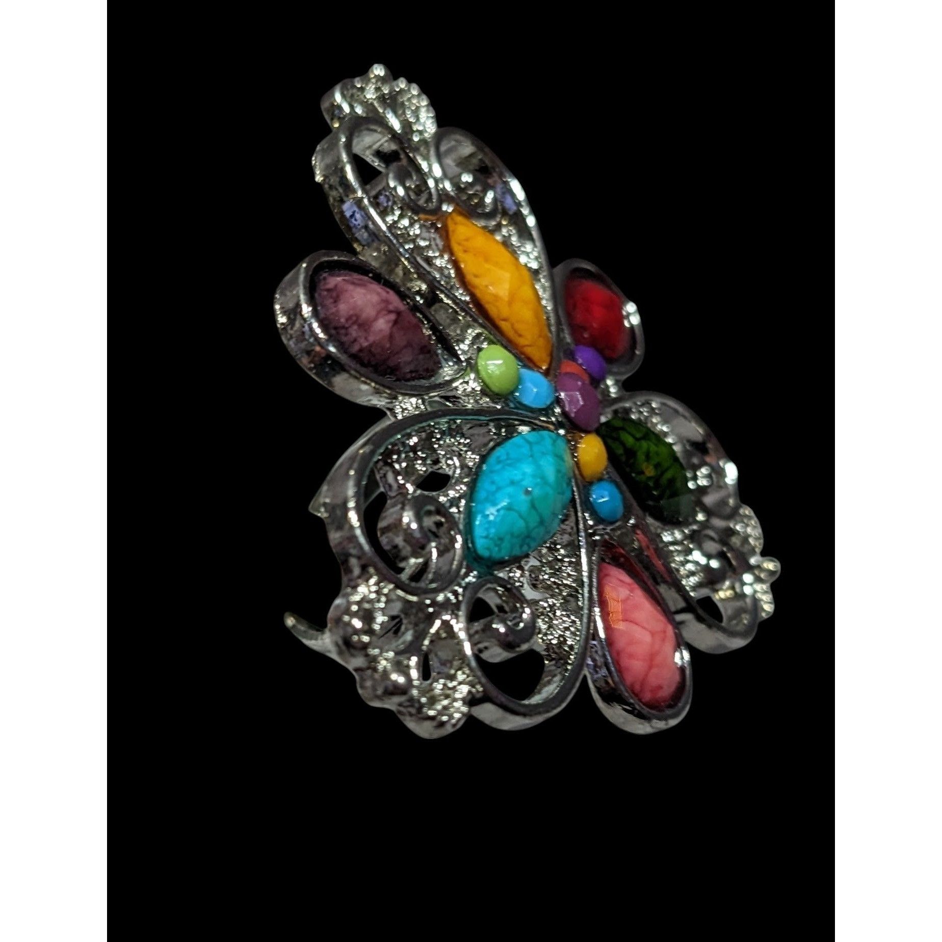 Other Rainbow Fairycore Floral Gemmed Statement Ring Adjustable Si Size ONE SIZE - 2 Thumbnail