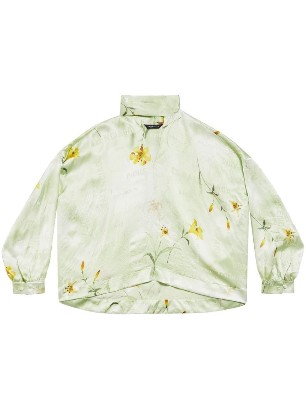 Balenciaga o1mt1gz0325 Lilies Fluid Vareuse Shirt in Light Green Size XL / US 12-14 / IT 48-50 - 1 Thumbnail