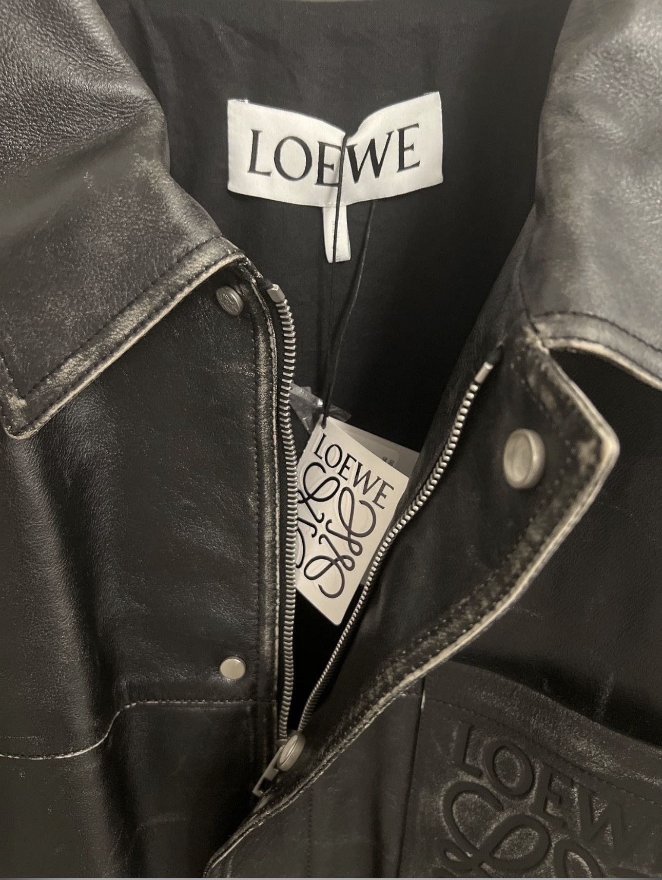 Loewe Loewe Distressed Black Leather Jacket OverShirt Size US XL / EU 56 / 4 - 7 Thumbnail