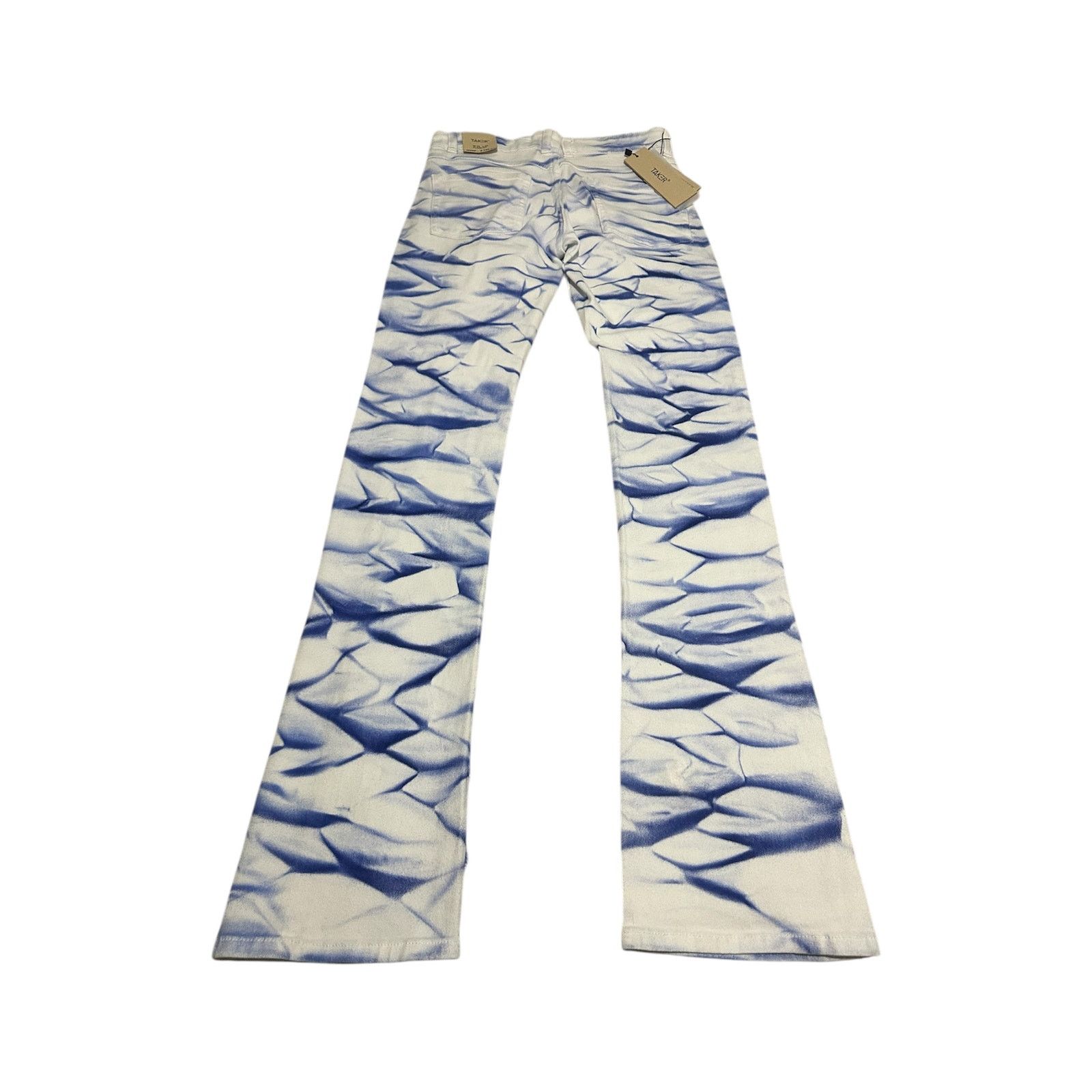 Other TAKER Blue Tie Dye Ripped Flare Jeans 29x36 Streetwear Size US 29 - 2 Thumbnail