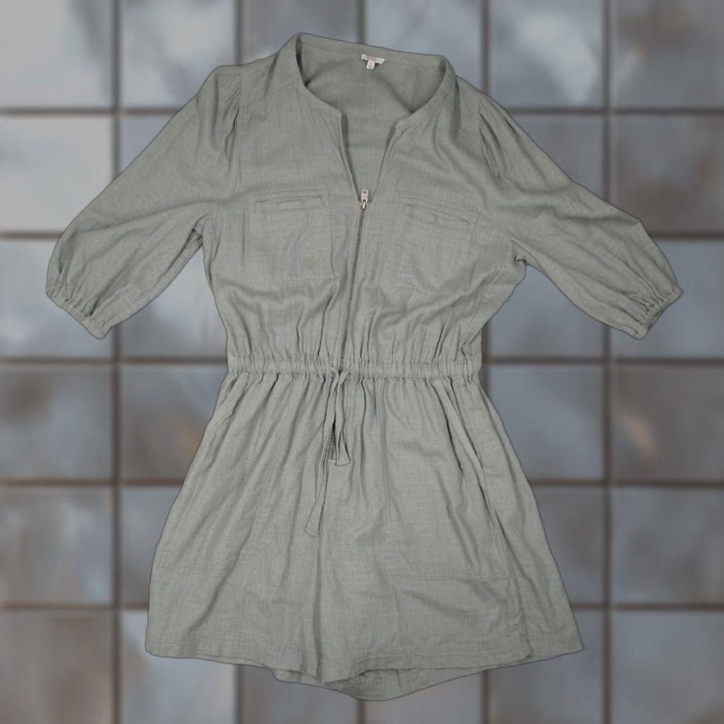 Splendid Splendid Mary Lawless Romper Women XL Green 3/4 Sleeve Linen Blend Size 40" / US 18 - 1 Thumbnail