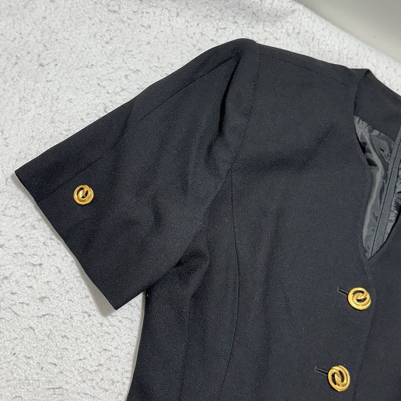 Vintage Vintage Kasper For ASL 10 Gold Button V-Neck Black Dress Size L / US 10 / IT 46 - 4 Thumbnail