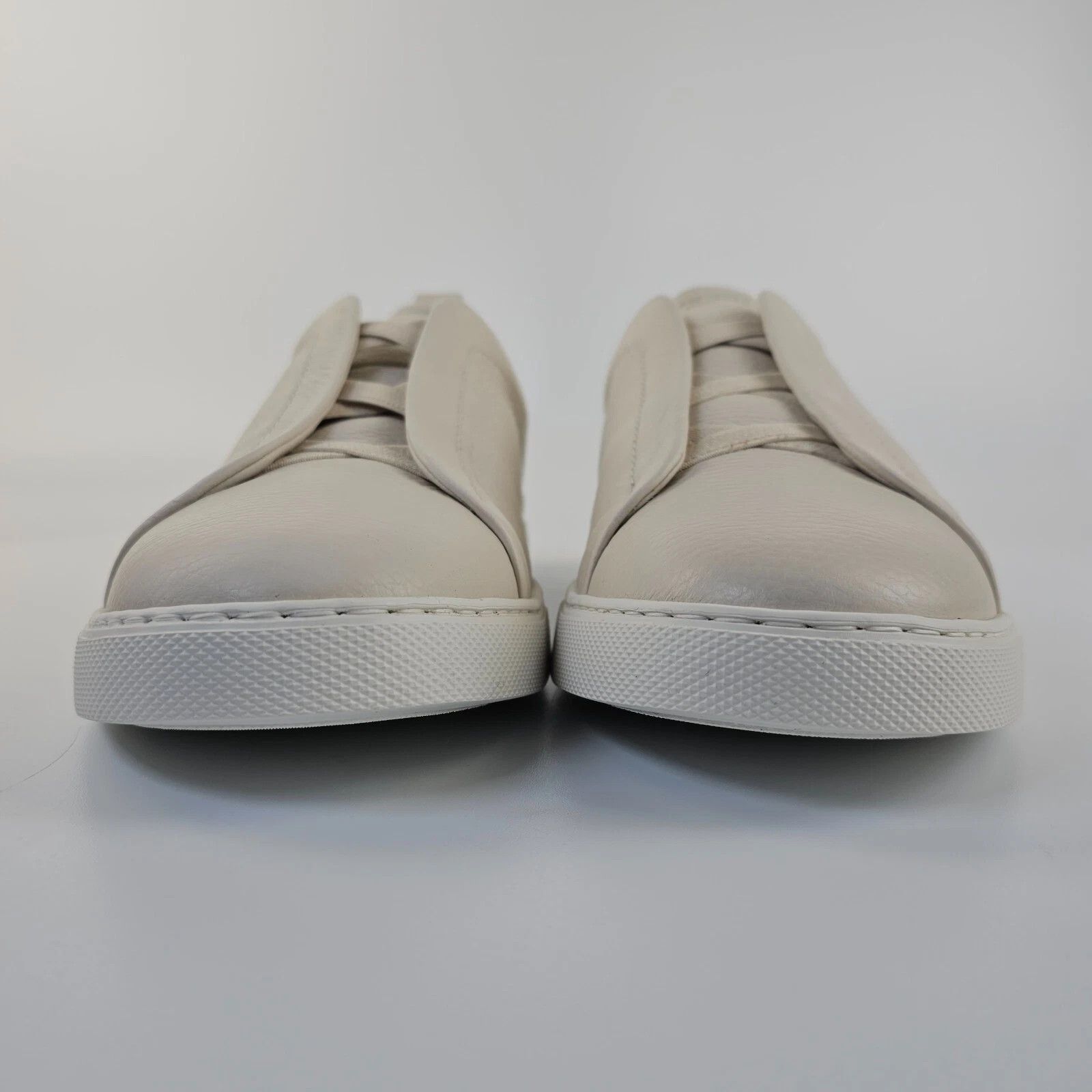 ZEGNA Triple Stitch White Leather Low Top Sneakers New