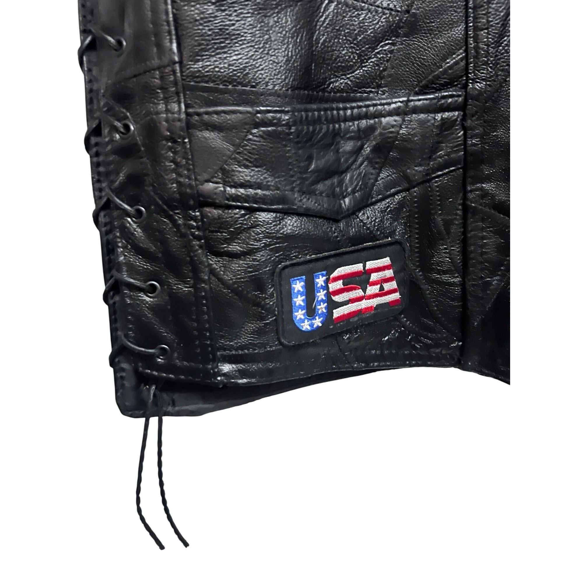 Vintage Diamond Plate Buffalo Mens Black Leather Snap Up Biker Vest Size US XXL / EU 58 / 5 - 8 Thumbnail