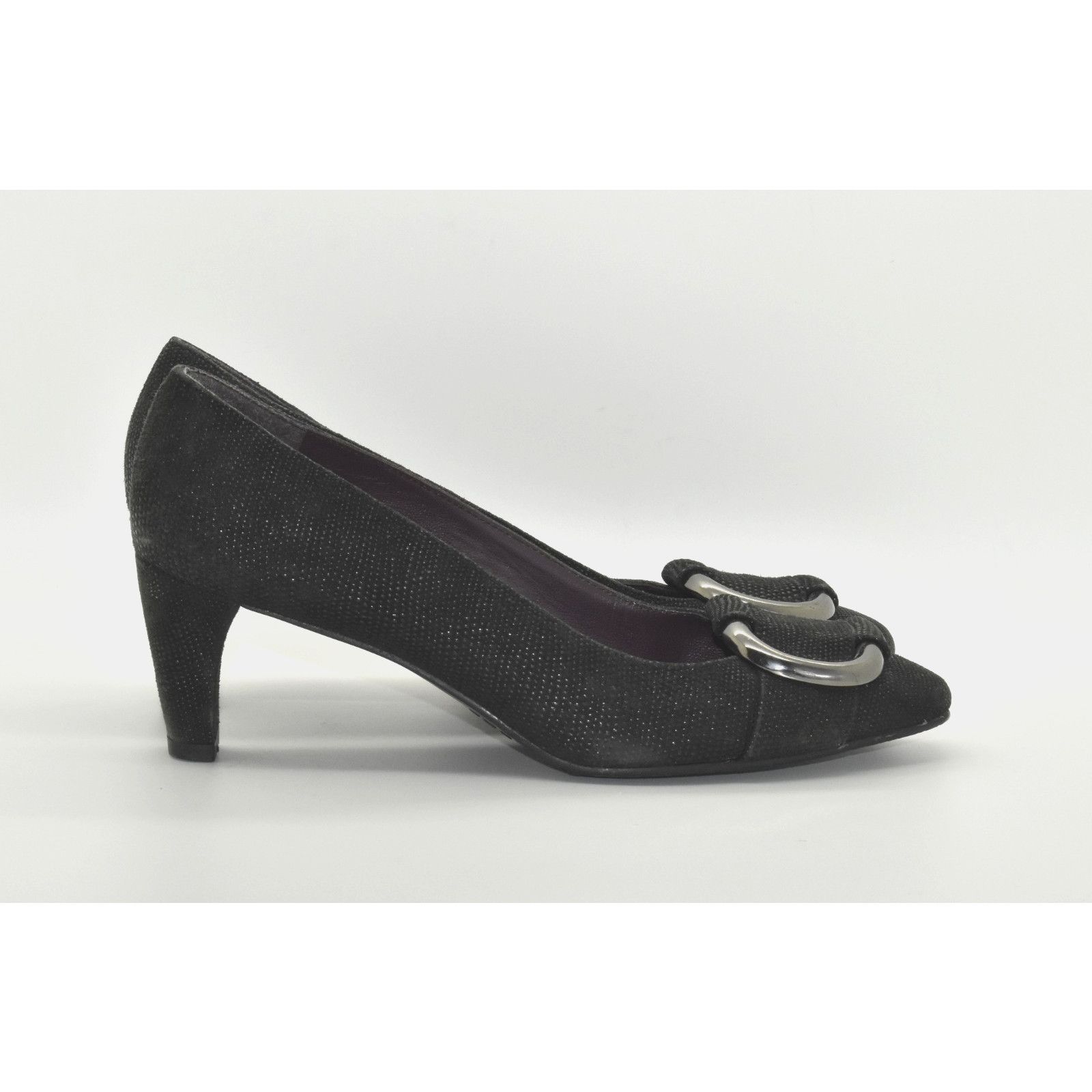 Stuart Weitzman STUART WEITZMAN Black Fabric Silver Tone Buckle Pumps Sz 6M Size US 6 / IT 36 - 2 Thumbnail