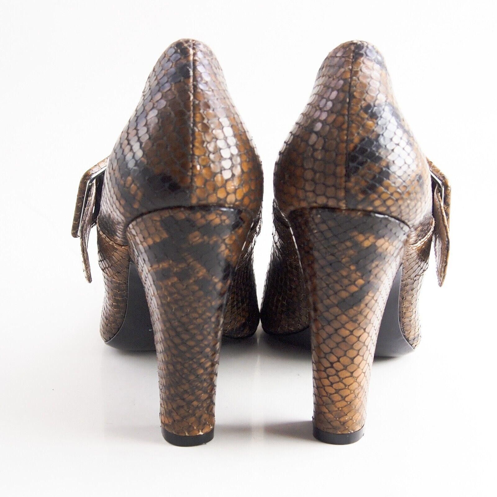 Designer Gaia D'Este Mary Jane Heels Brown Python Buckle US 7 EU 37 Size US 7 / IT 37 - 6 Thumbnail