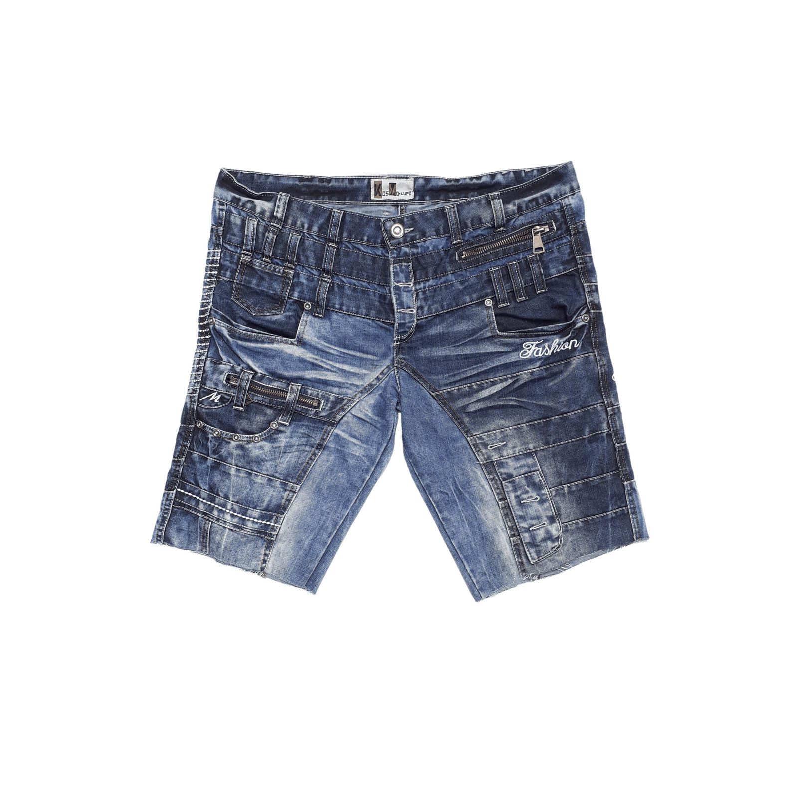 Vintage Vintage Kosmo Lupo Y2K Patchwork Multi Pocket Denim Shorts Size US 38 / EU 54 - 1 Thumbnail