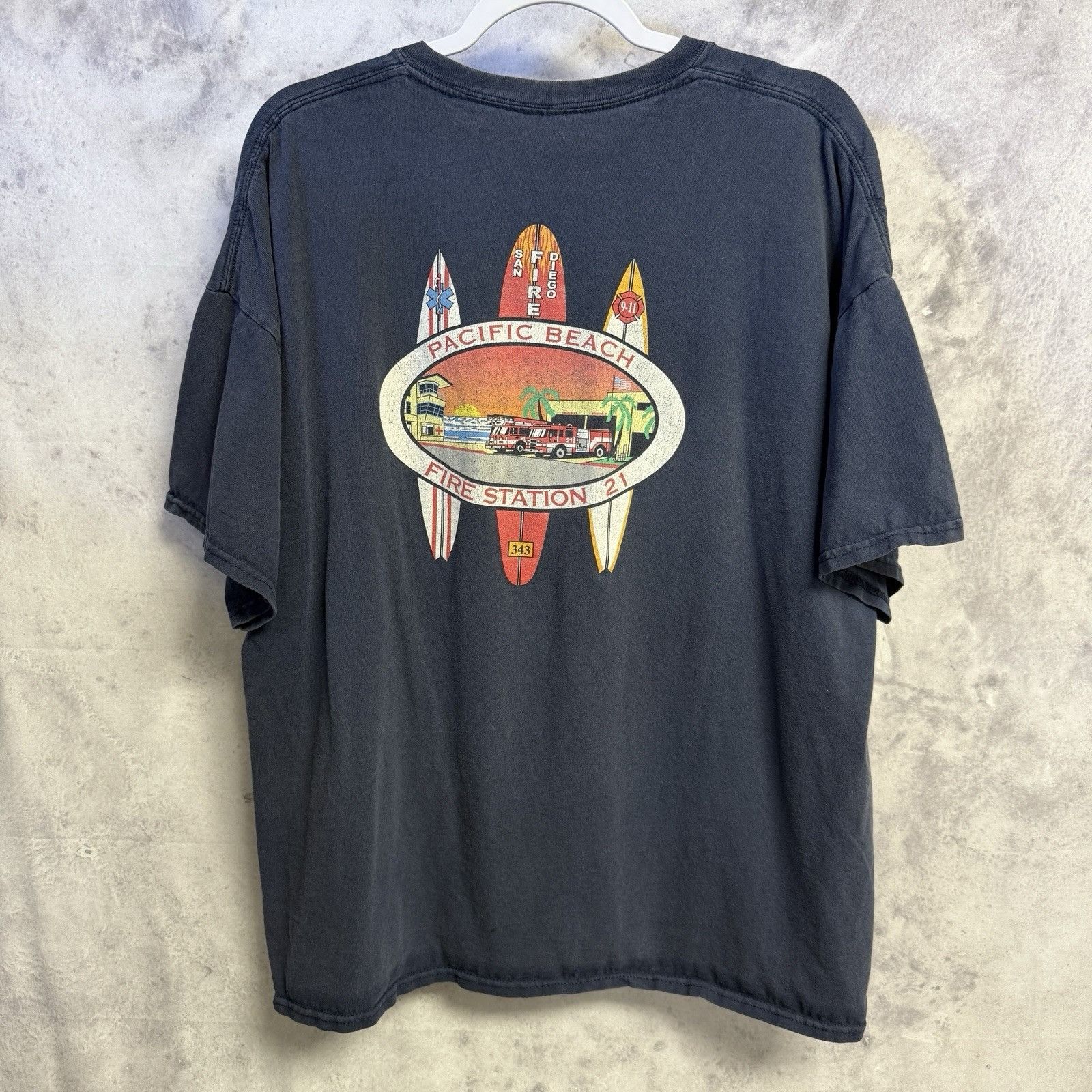 Vintage VTG Pacific Beach Fire Station T Shirt Mens XXL 26x26.5 Blue Size US XXL / EU 58 / 5 - 2 Thumbnail