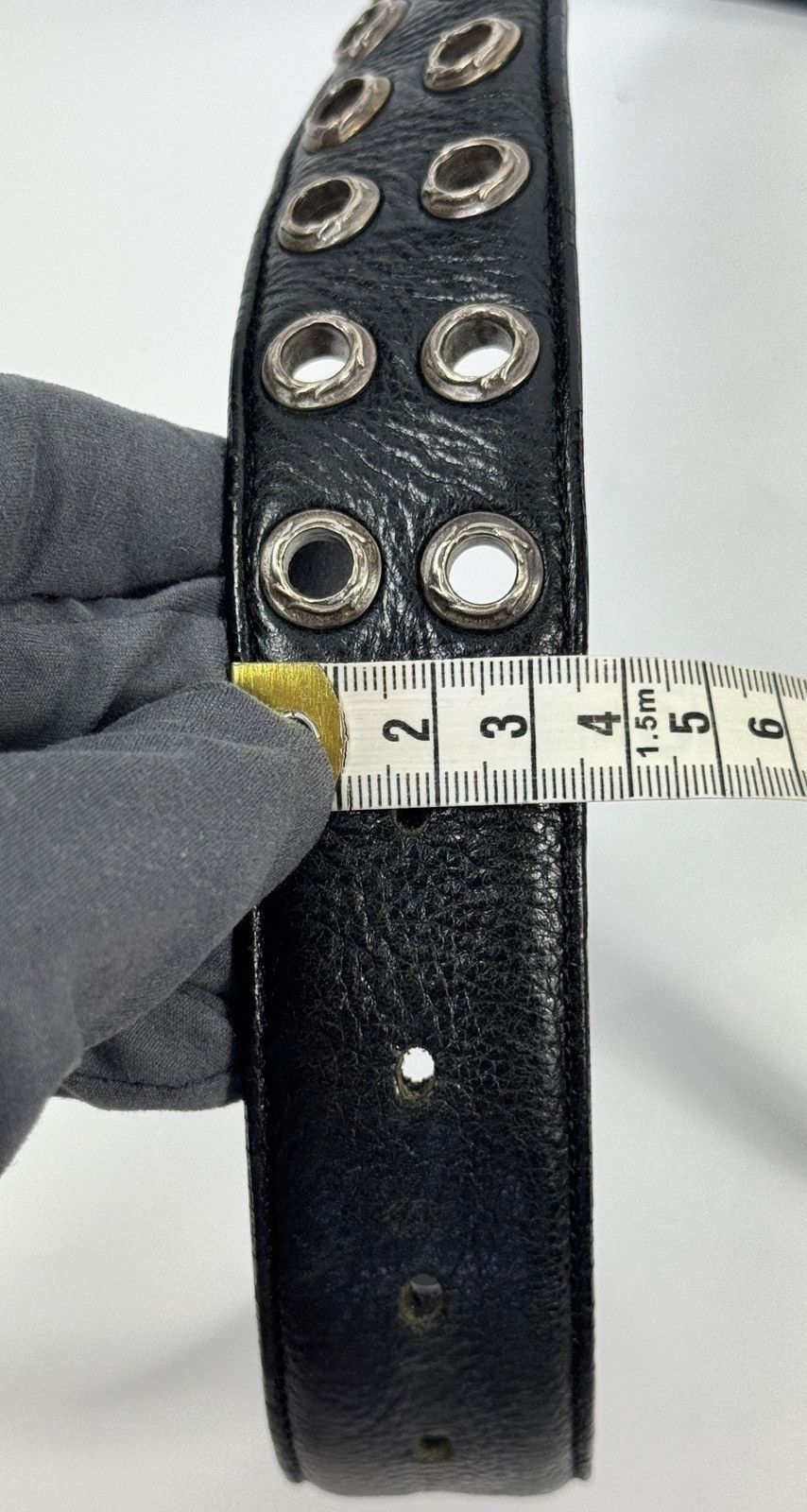 Chrome Hearts DOUBLE STUD STERLING SILVER LEATHER BELT *RARE* Size 36 - 10 Thumbnail