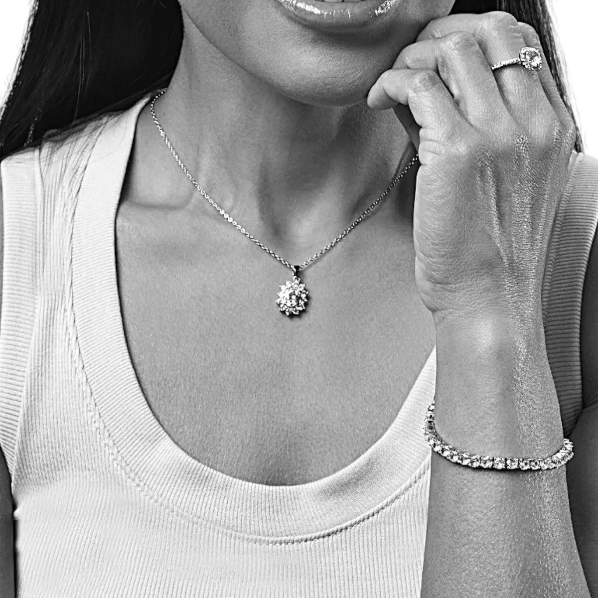 Other 18K White Gold Plated Over Brass Oval Cube Zirconia Necklace Size ONE SIZE - 3 Thumbnail