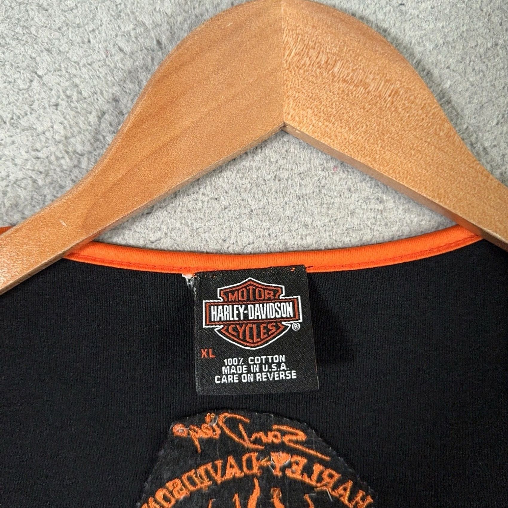 Harley Davidson VINTAGE Harley-Davidson T-Shirt Womens XL Black 90s USA Flame Embroidered Slim Short Sleeve California Biker Riding 90s Labeled USA Women XS-XL Size XL / US 12-14 / IT 48-50 - 3 Thumbnail