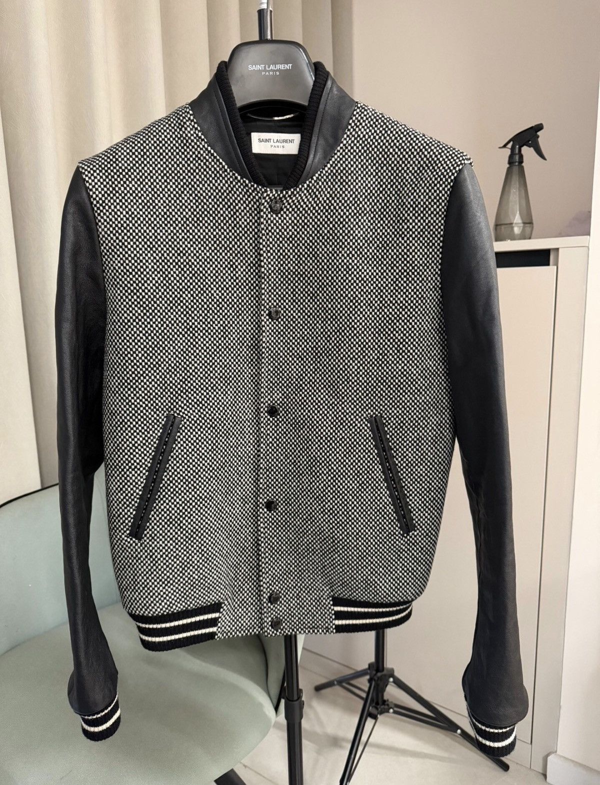 Saint Laurent Paris Saint Laurent Paris FW18 Checkered Leather Sleeve Teddy Size US S / EU 44-46 / 1 - 1 Thumbnail