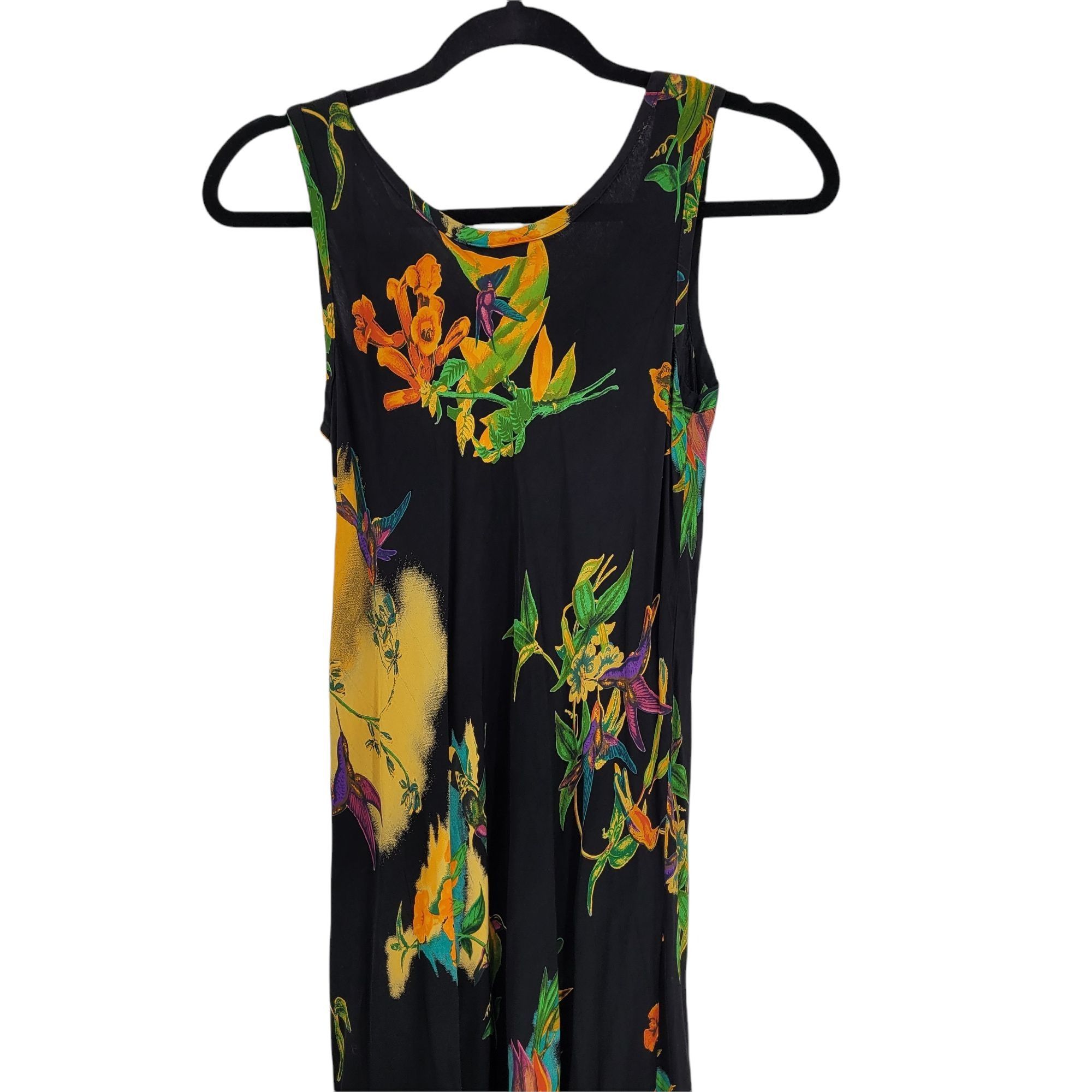 Vintage Vtg 80's 2pc Maxi Dress Sz S Black Hummingbird Neon Psychede Size S / US 4 / IT 40 - 14 Thumbnail