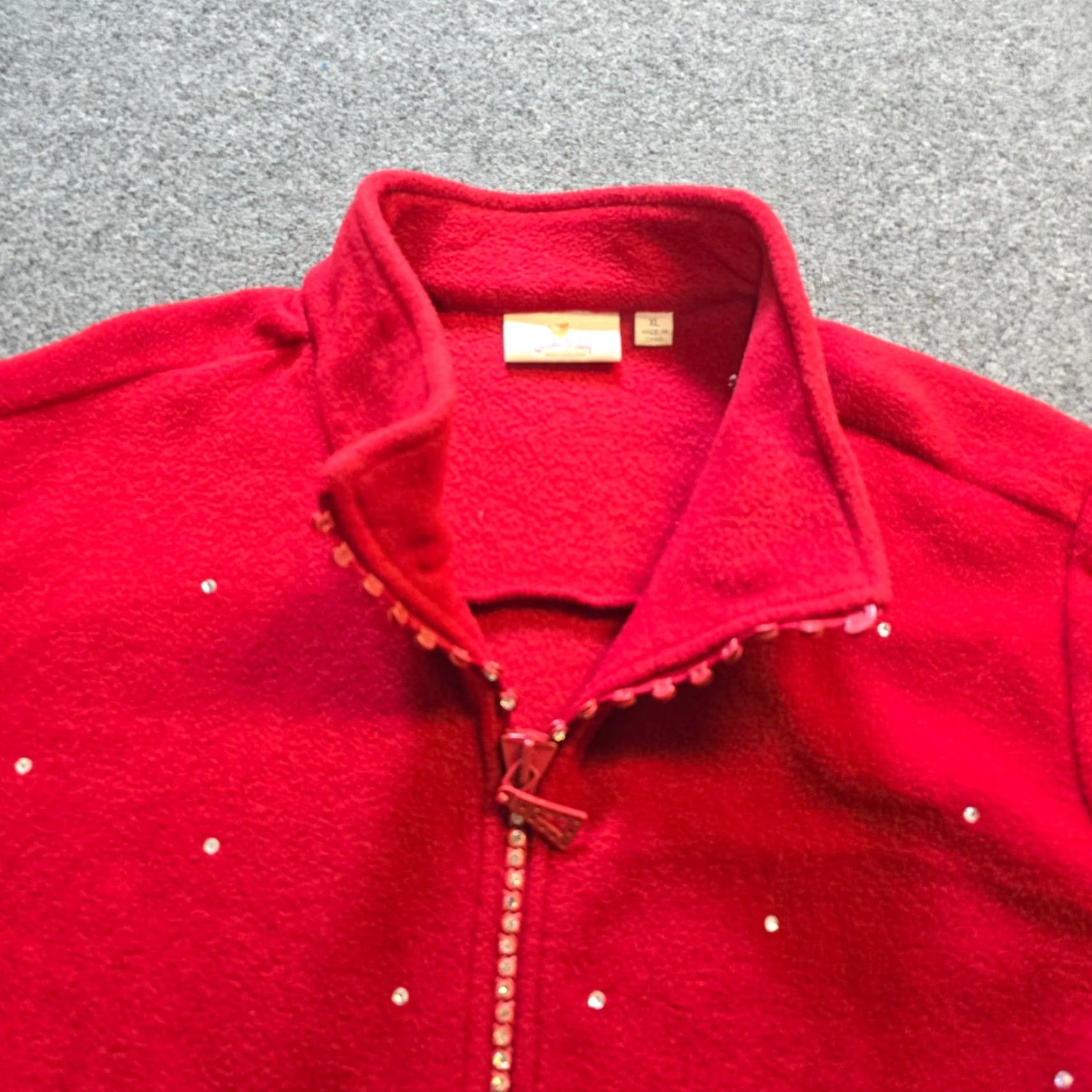 Quacker Factory Quacker Factory Jacket Womens XL Red Fleece Full Zip Rhinestones Casual Jacket Size XL / US 12-14 / IT 48-50 - 2 Thumbnail