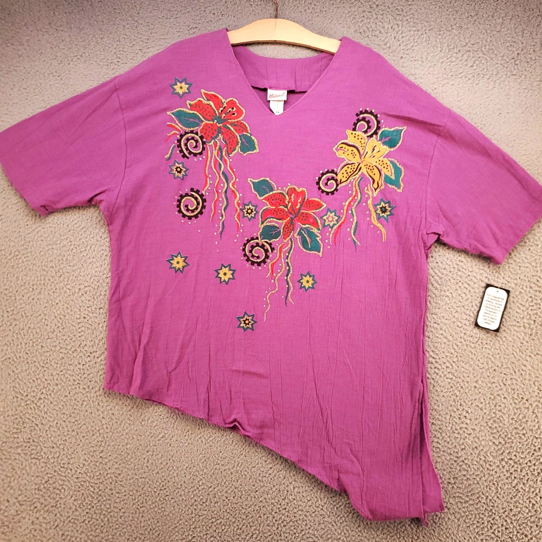 Haband VINTAGE Haband Shirt Womens M Purple 80s 90s Bohemian Retro Tunic Lace Glitter Short Sleeve V-Neck Pullover Cotton Size M / US 6-8 / IT 42-44 - 3 Thumbnail