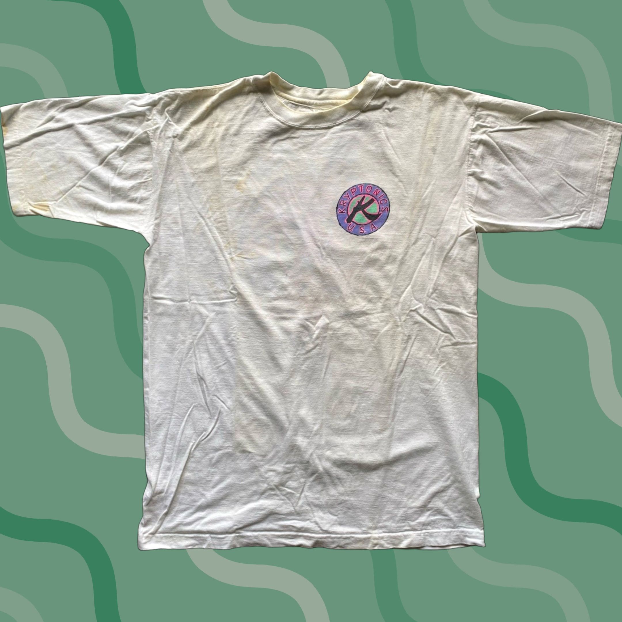 Vintage Kryptonics USA T Shirt Men L White Flaws Wear Logo Roller Hockey Logo Mens Size US L / EU 52-54 / 3 - 1 Thumbnail