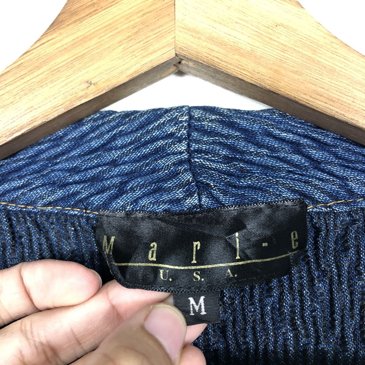 Japanese Brand 📌Pleated Cropped Biker Jacket Marie Usa Blue Indigo Size US M / EU 48-50 / 2 - 18 Thumbnail