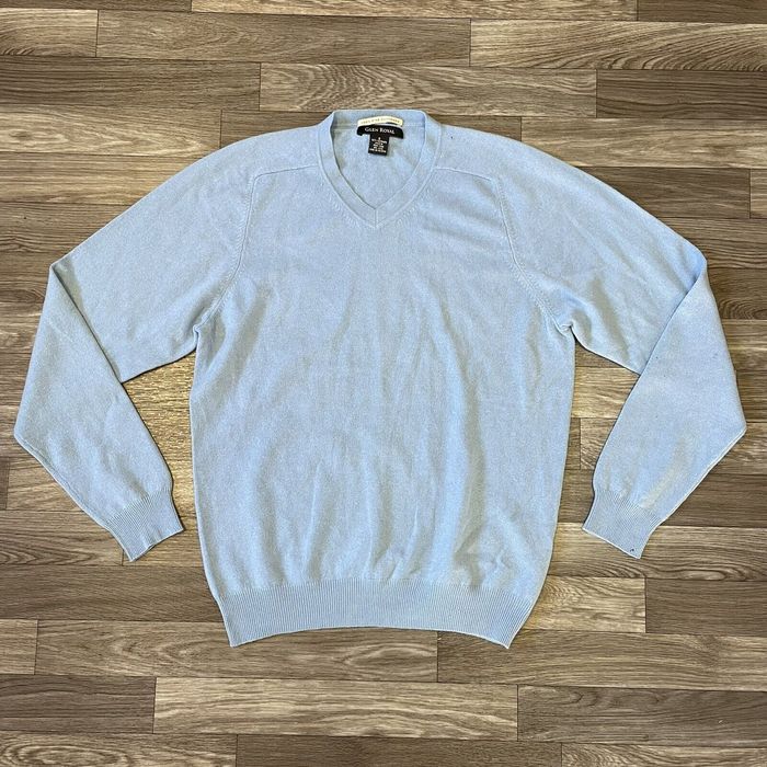 Vintage Glen Royal Cashmere Sweater Men’s Small Solid Blue Knit Long
