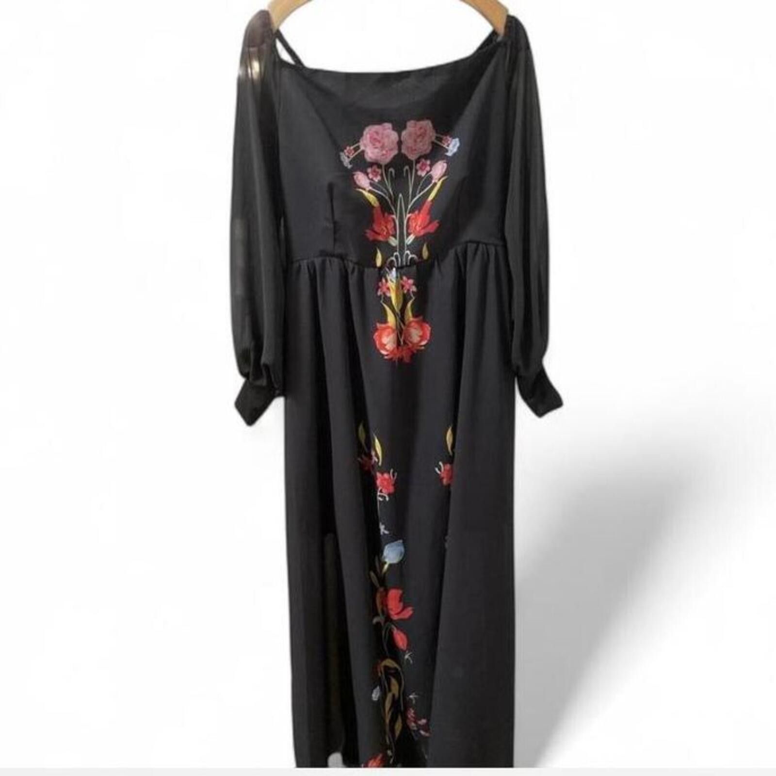 Unknown London Maxi Dress Women's 3XL Black Floral Grunge Fairy Whimsigoth Size 3XL / US 20-22 - 1 Thumbnail