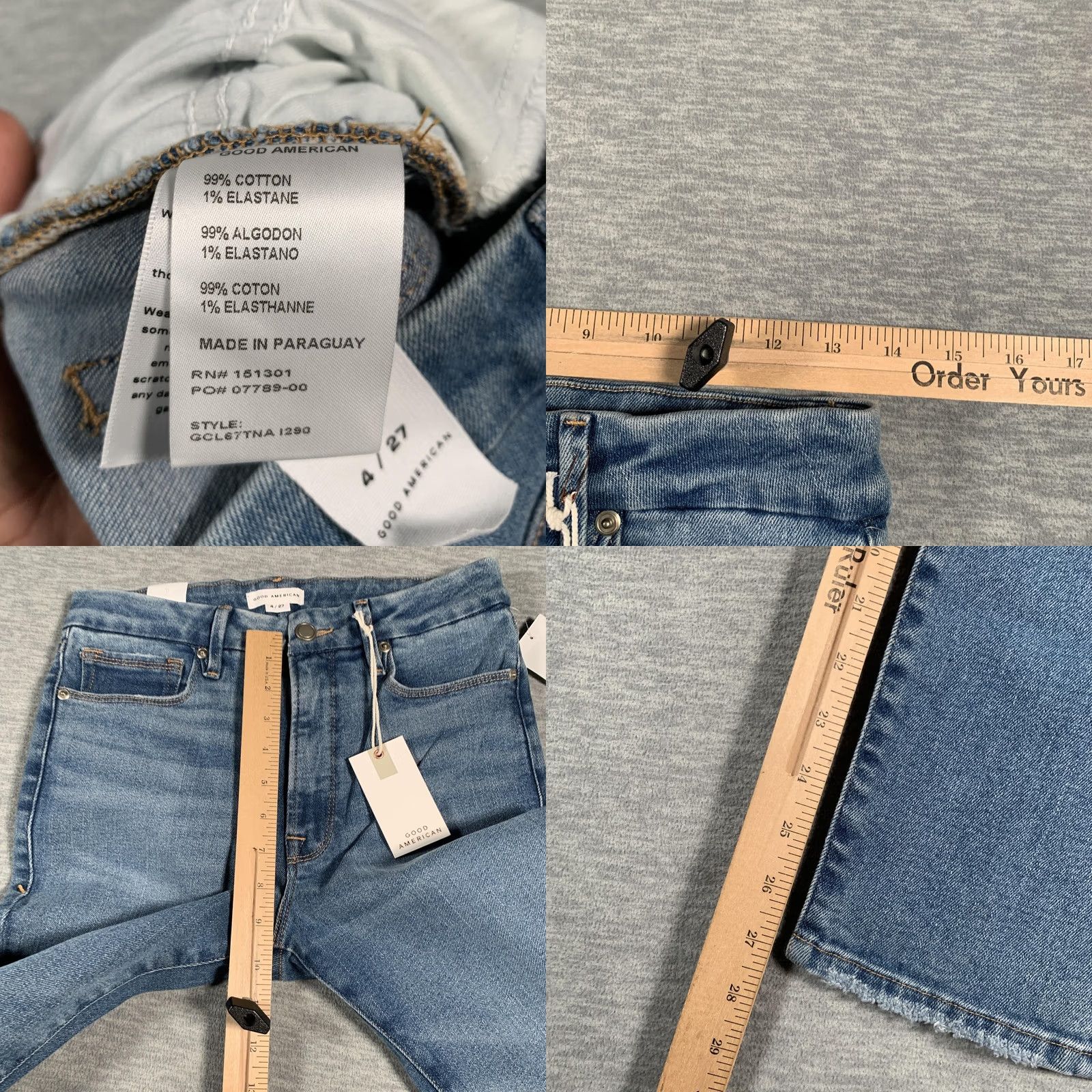 Good American Good American Jeans Womens Hi Rise 27 4/28 Good Classic Distressed Raw Hem Size 27" / US 4 / IT 40 - 9 Thumbnail