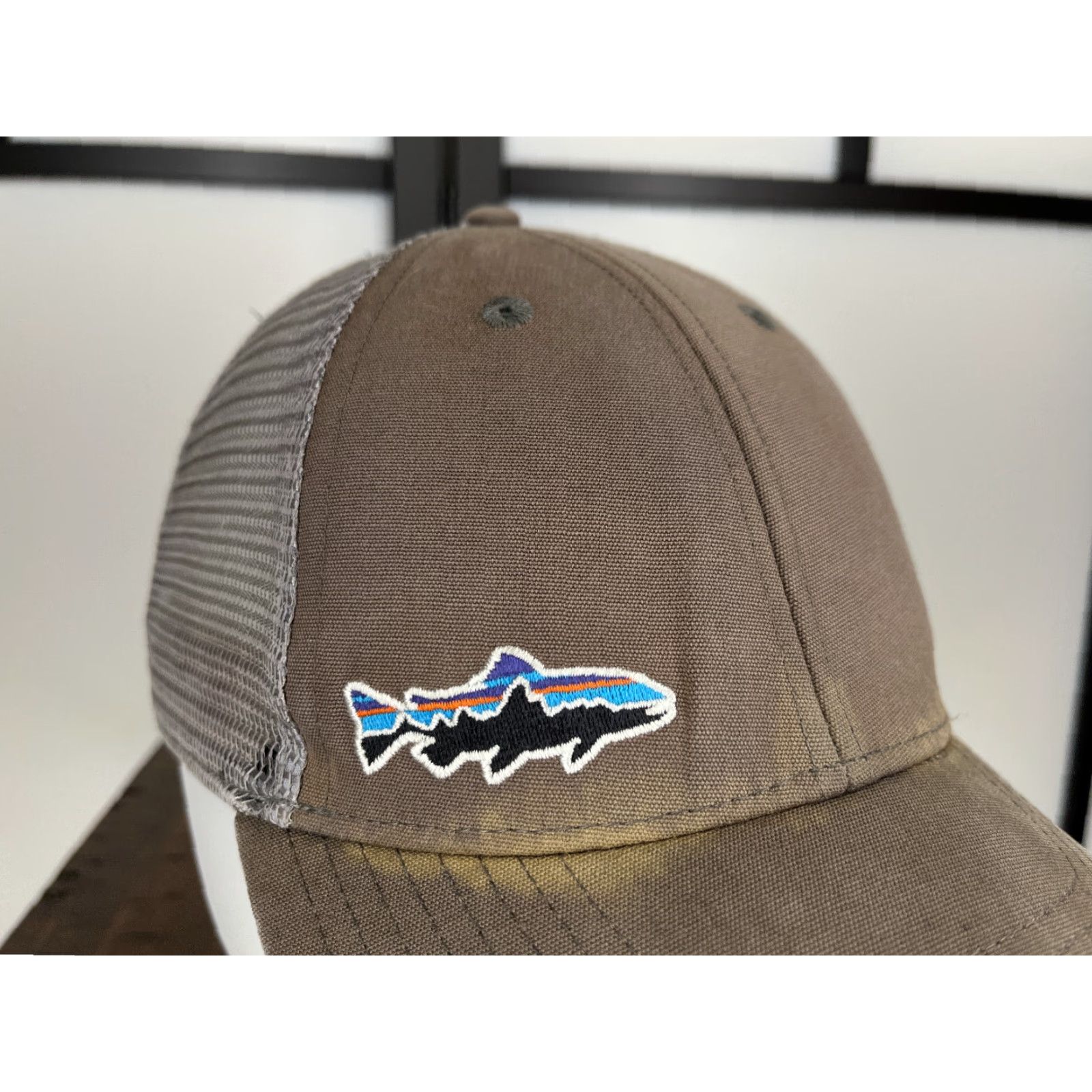 Patagonia Patagonia Trucker Hat Cap One Size Adult Brown Gray Embroidered Trout Sports Fish Casual Military Style 90s Mens Size ONE SIZE - 3 Thumbnail