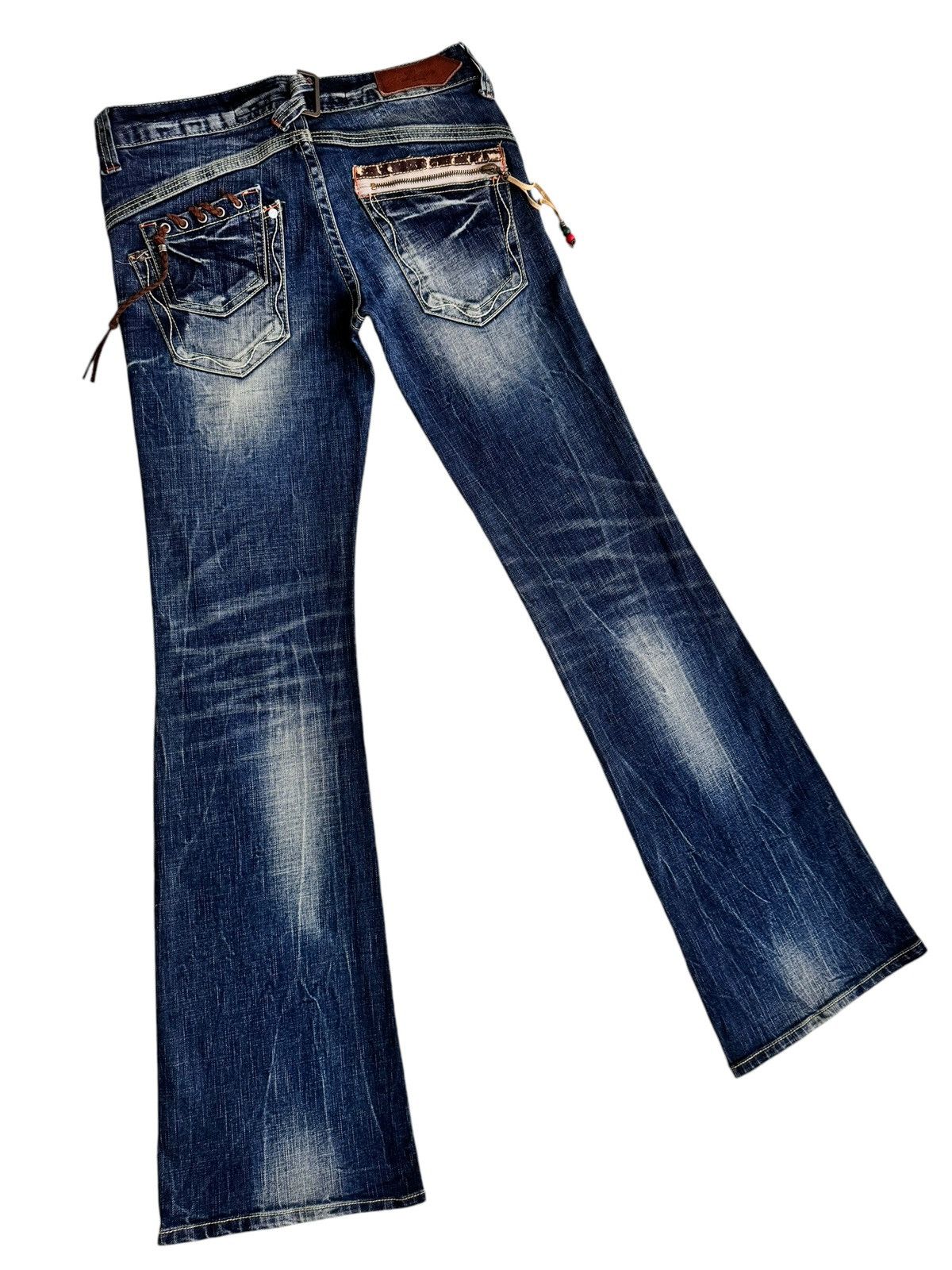 Japanese Brand × Le Grande Bleu (L.G.B.) Sick⚡️Distressed Back Number Low Rise Flare Jeans Size 29" - 1 Thumbnail