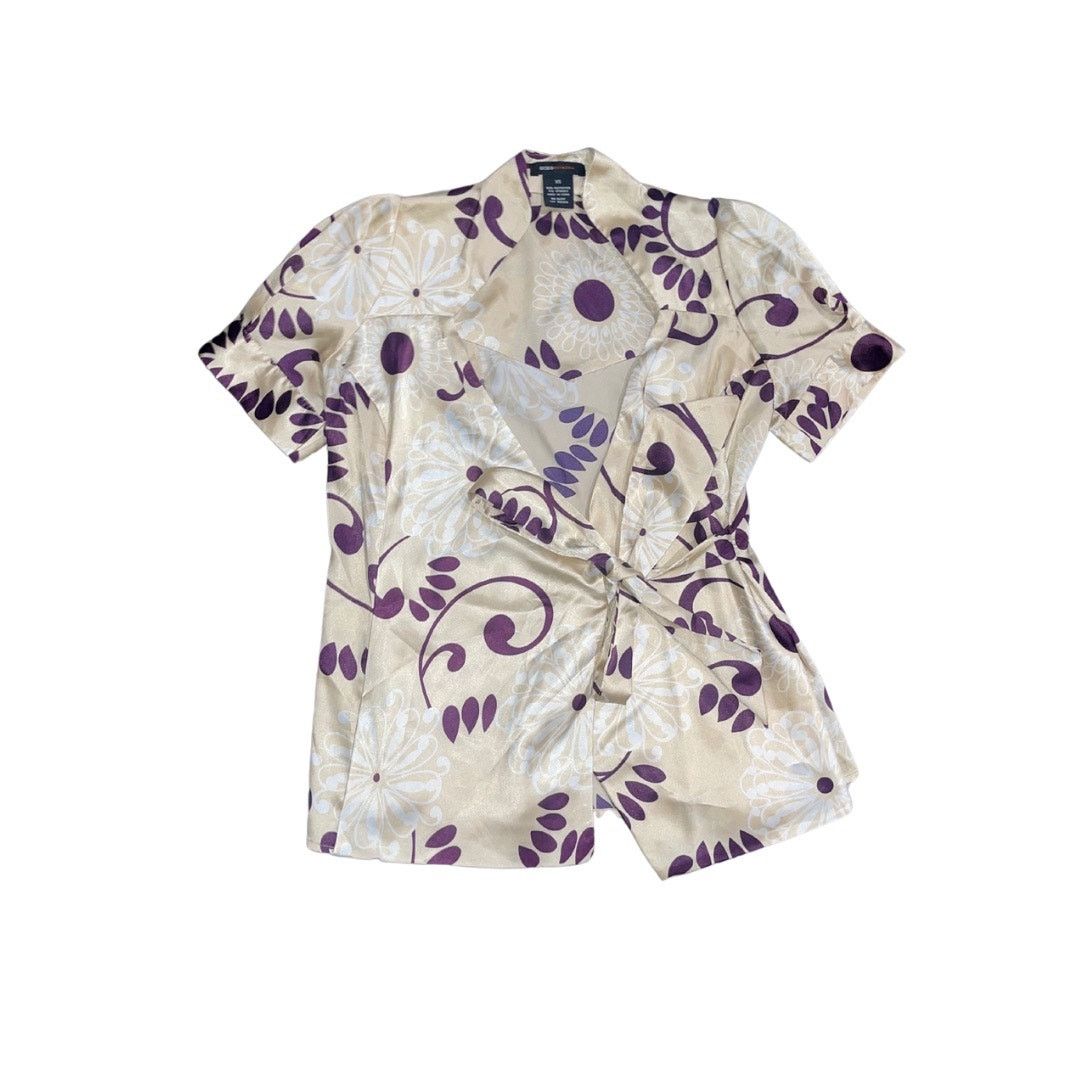 Bcbgmaxazria Ivory print Satin Like Wrap Blouse Top Y2K SZ XS Chic Career Size XS / US 0-2 / IT 36-38 - 1 Thumbnail