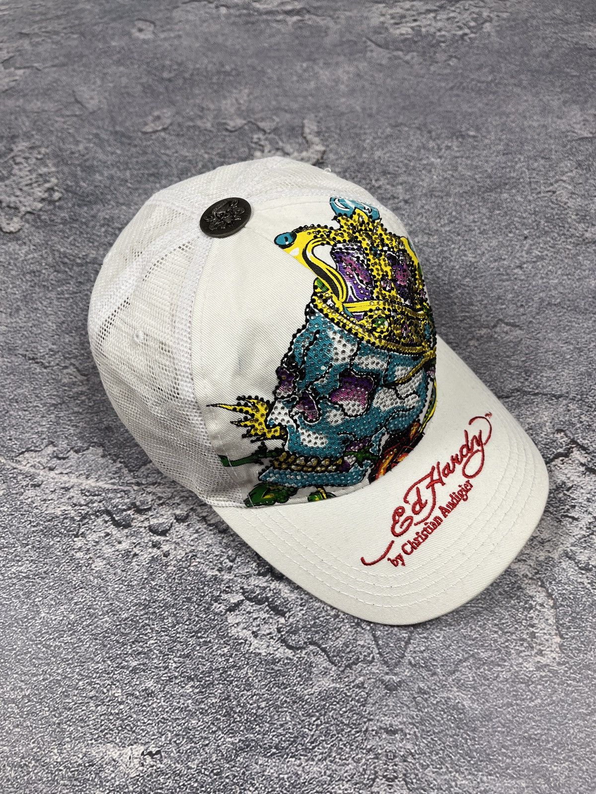 Christian Audigier × Ed Hardy × Vintage Vintage Y2k Skull ☠️ Ed Hardy All Over Print Cap 00’s Size ONE SIZE - 3 Thumbnail