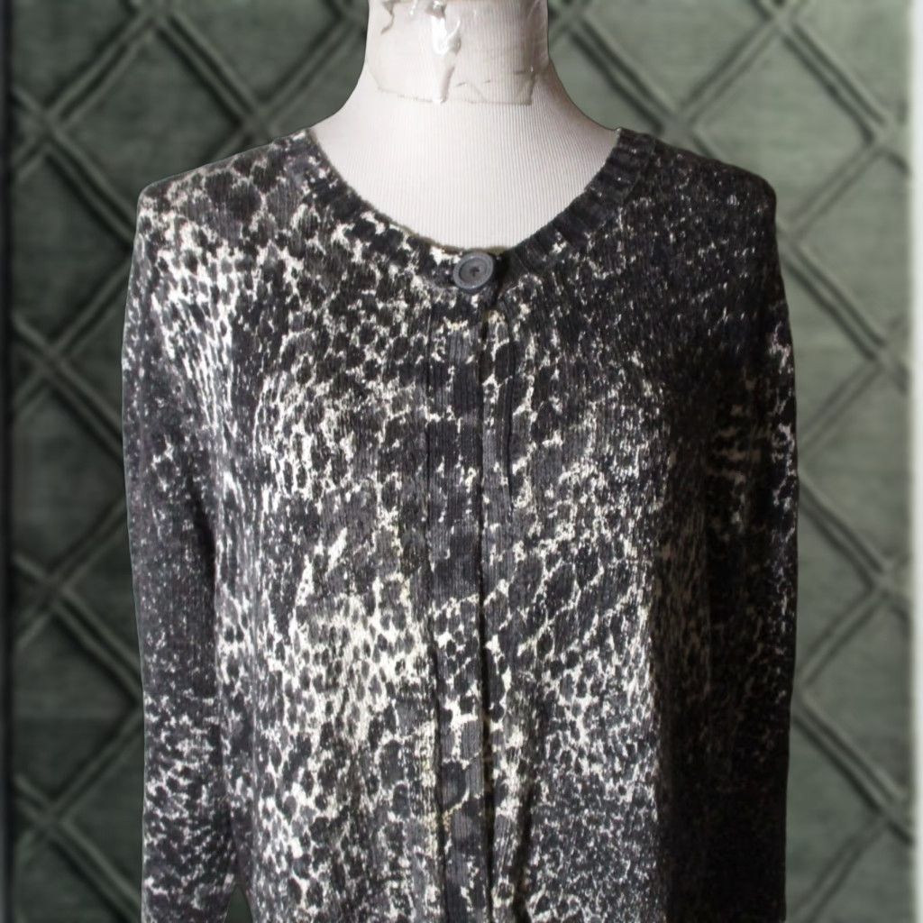 Vintage A. GIANETTI Gray Black Heavy Cardigan Sweater 3X Plus Womens 3/4 Sleeve Knit Cotton Blend Fall Winter All Seasons Cardigan Size XXL / US 16-18 / IT 52-54 - 1 Thumbnail