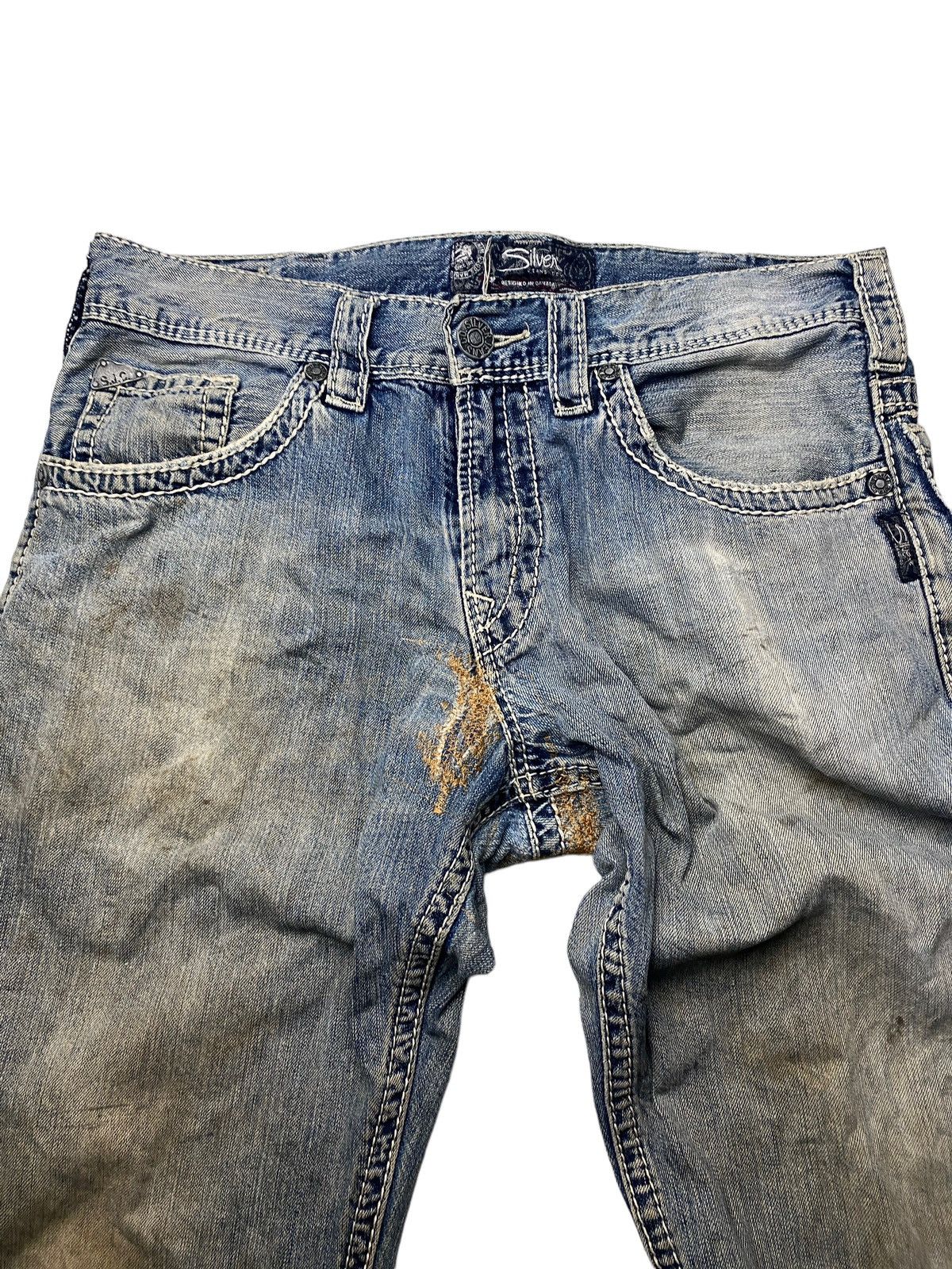 If Six Was Nine 2000's Silver Flared Mudwash Destroy Stitch Jeans Size US 34 / EU 50 - 3 Thumbnail
