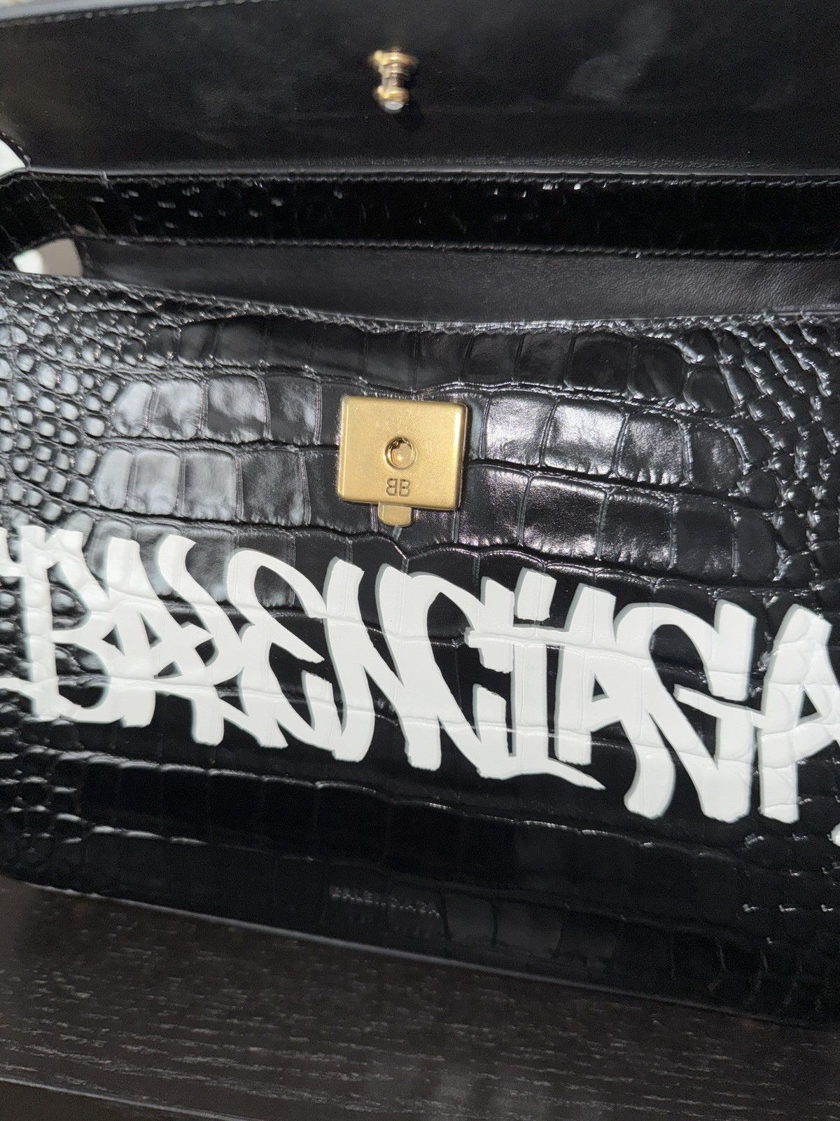 Balenciaga Balenciaga Black-Croc Embossed Leather Bag Size ONE SIZE - 5 Thumbnail